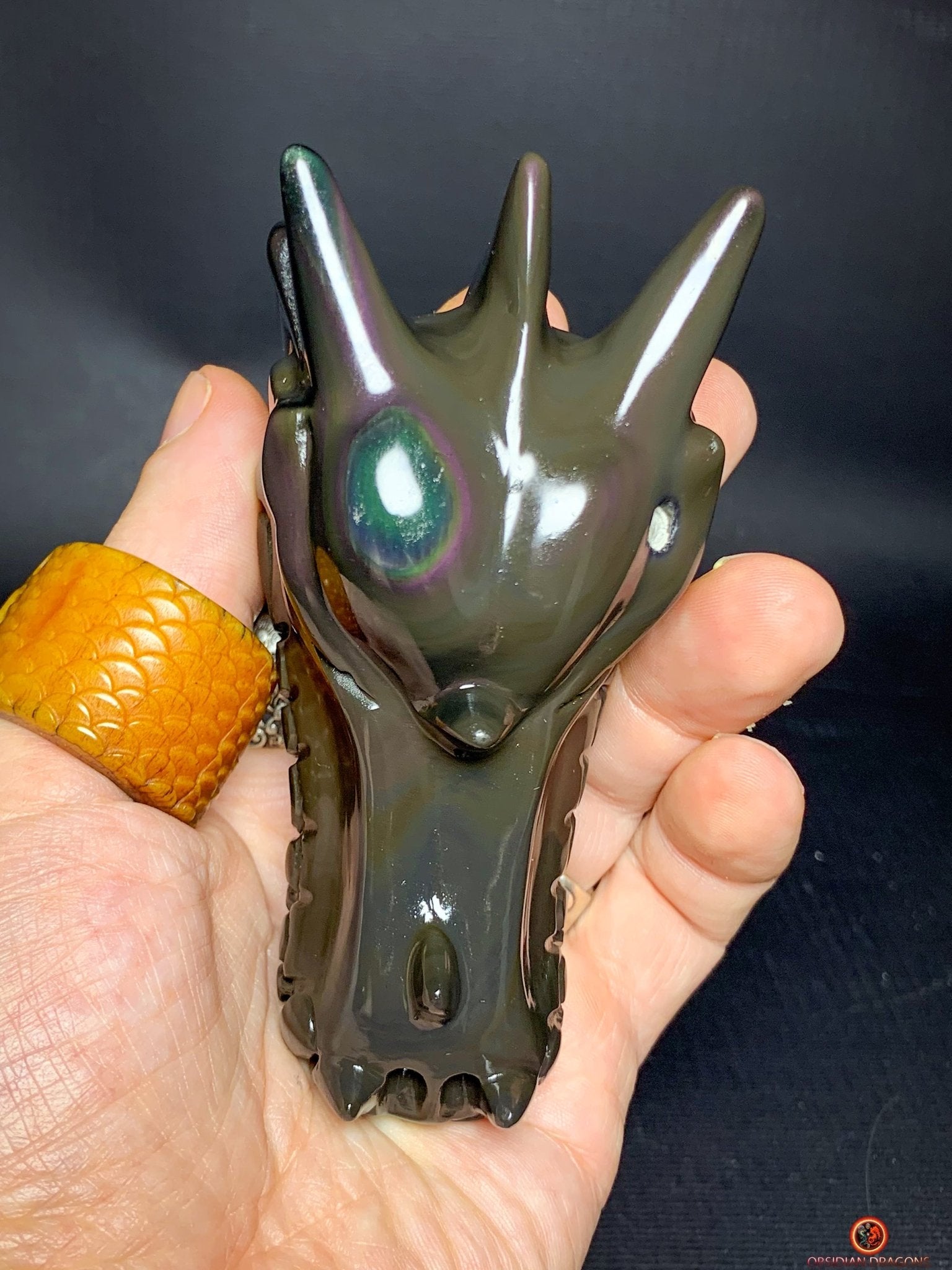 Crâne de Dragon en Obsidienne Œil Céleste - Gardien du Passage | obsidian dragons