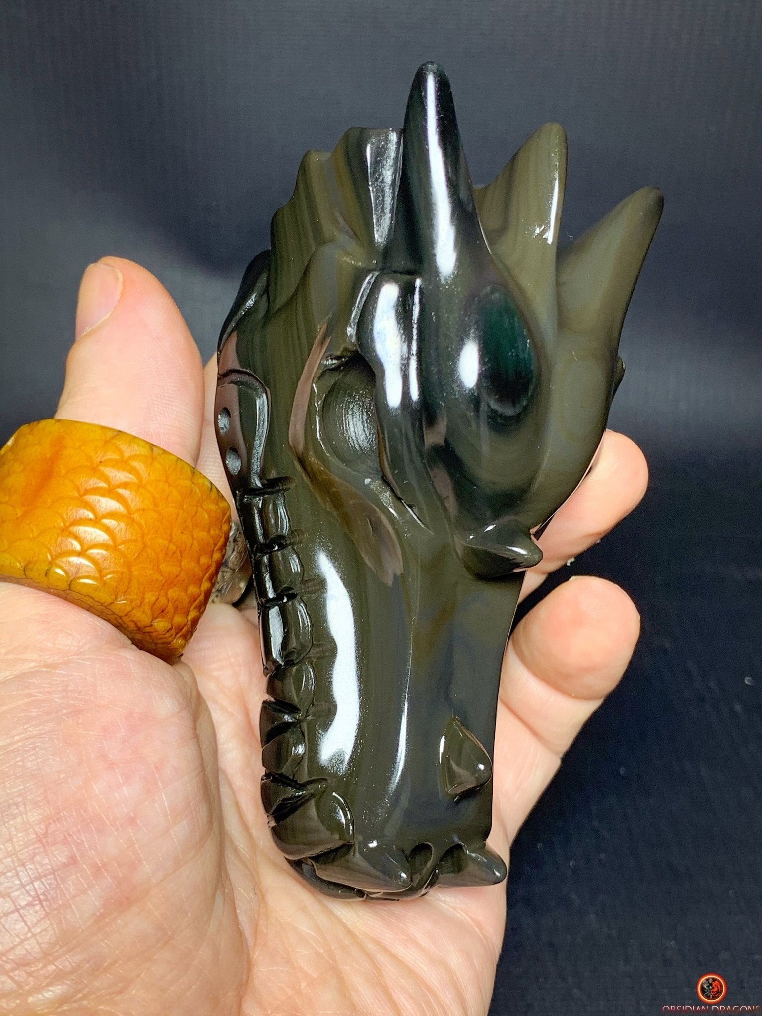Crâne de Dragon en Obsidienne Œil Céleste - Gardien du Passage | obsidian dragons