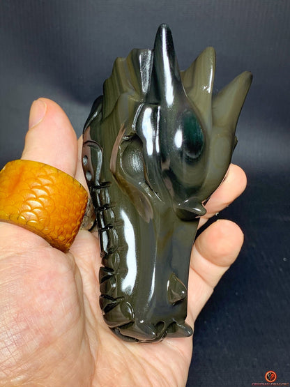 Crâne de Dragon en Obsidienne Œil Céleste - Gardien du Passage | obsidian dragons