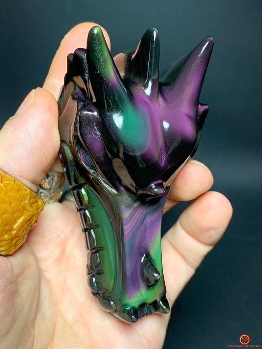 Crâne de Dragon en Obsidienne Œil Céleste – Ombres et Lumières | obsidian dragons
