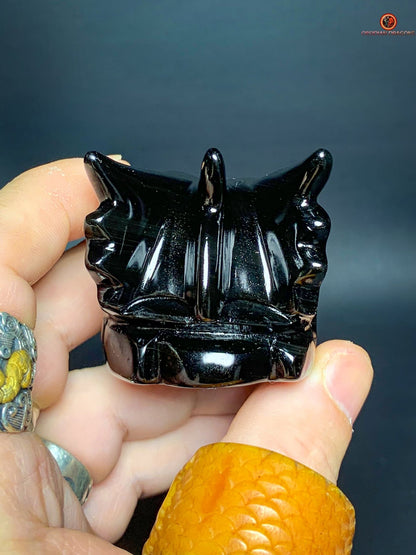 Crâne de Dragon en Obsidienne Œil Céleste – Ombres et Lumières