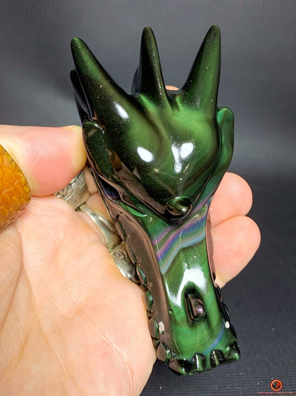 Crâne de Dragon en Obsidienne Œil Céleste – Reflet du Gardien | obsidian dragons