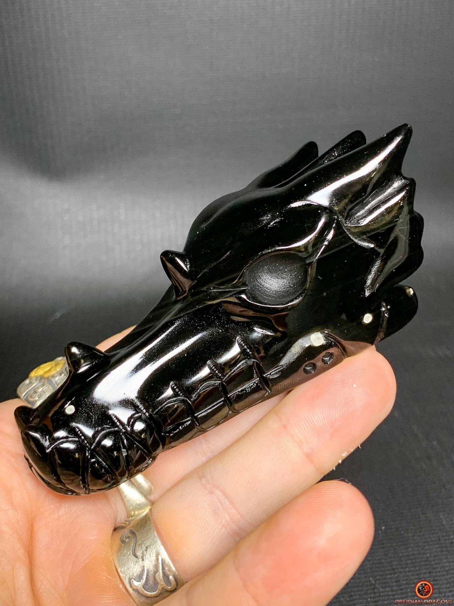 Crâne de Dragon en Obsidienne Œil Céleste – Reflet du Gardien | obsidian dragons