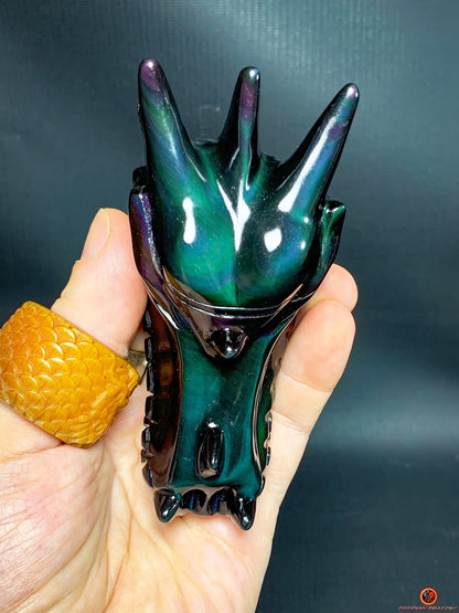 Crâne de Dragon en Obsidienne Œil Céleste - Sceau Sacré | obsidian dragons