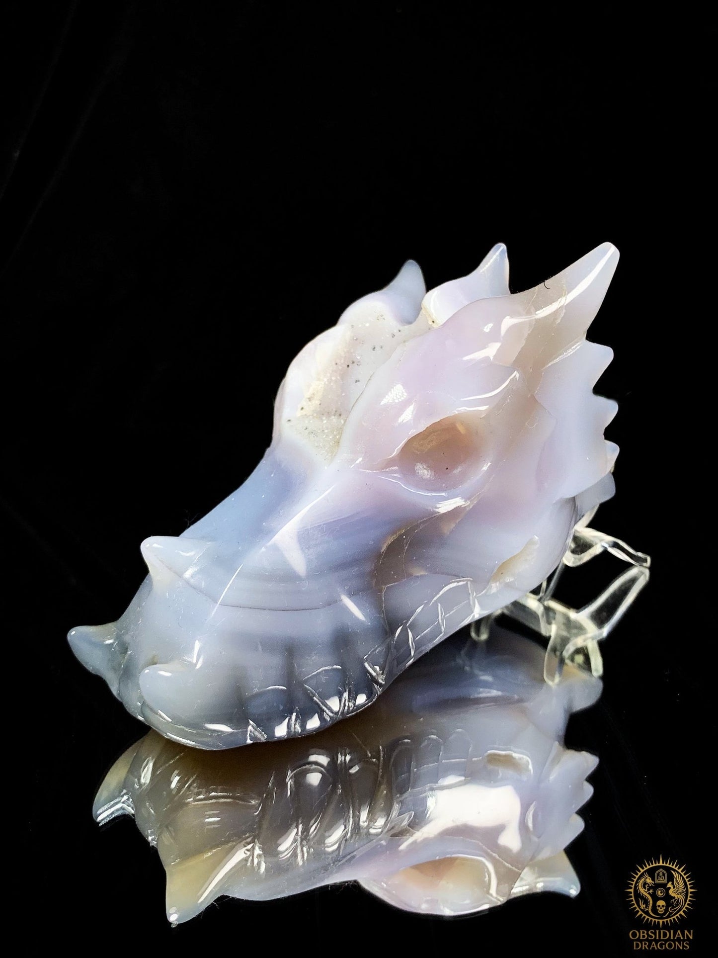 Crâne de Dragon en calcédoine- Géode- Souffle Opalescent | obsidian dragons