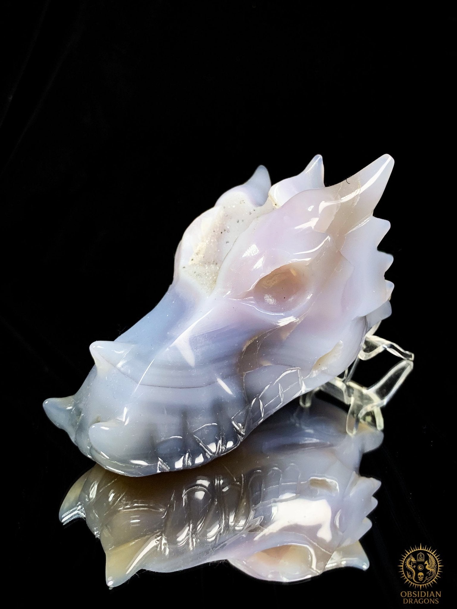 Crâne de Dragon en calcédoine- Géode- Souffle Opalescent | obsidian dragons
