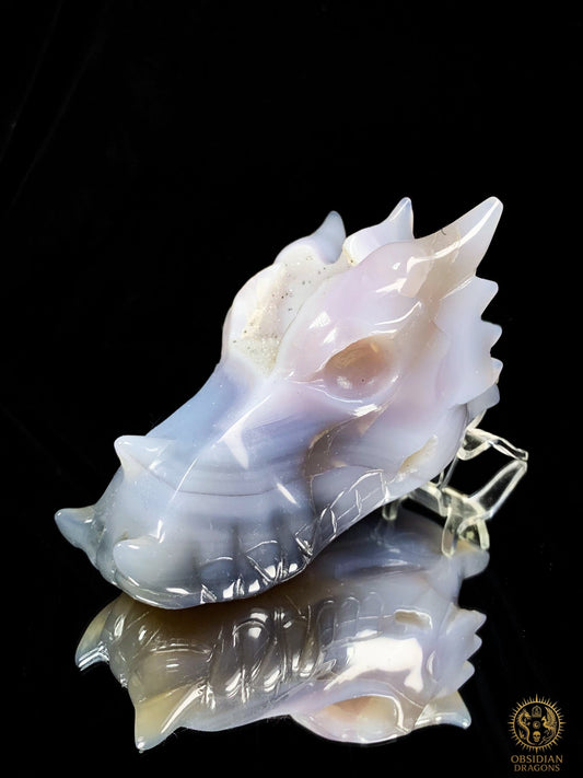 Crâne de Dragon en calcédoine- Géode- Souffle Opalescent | obsidian dragons