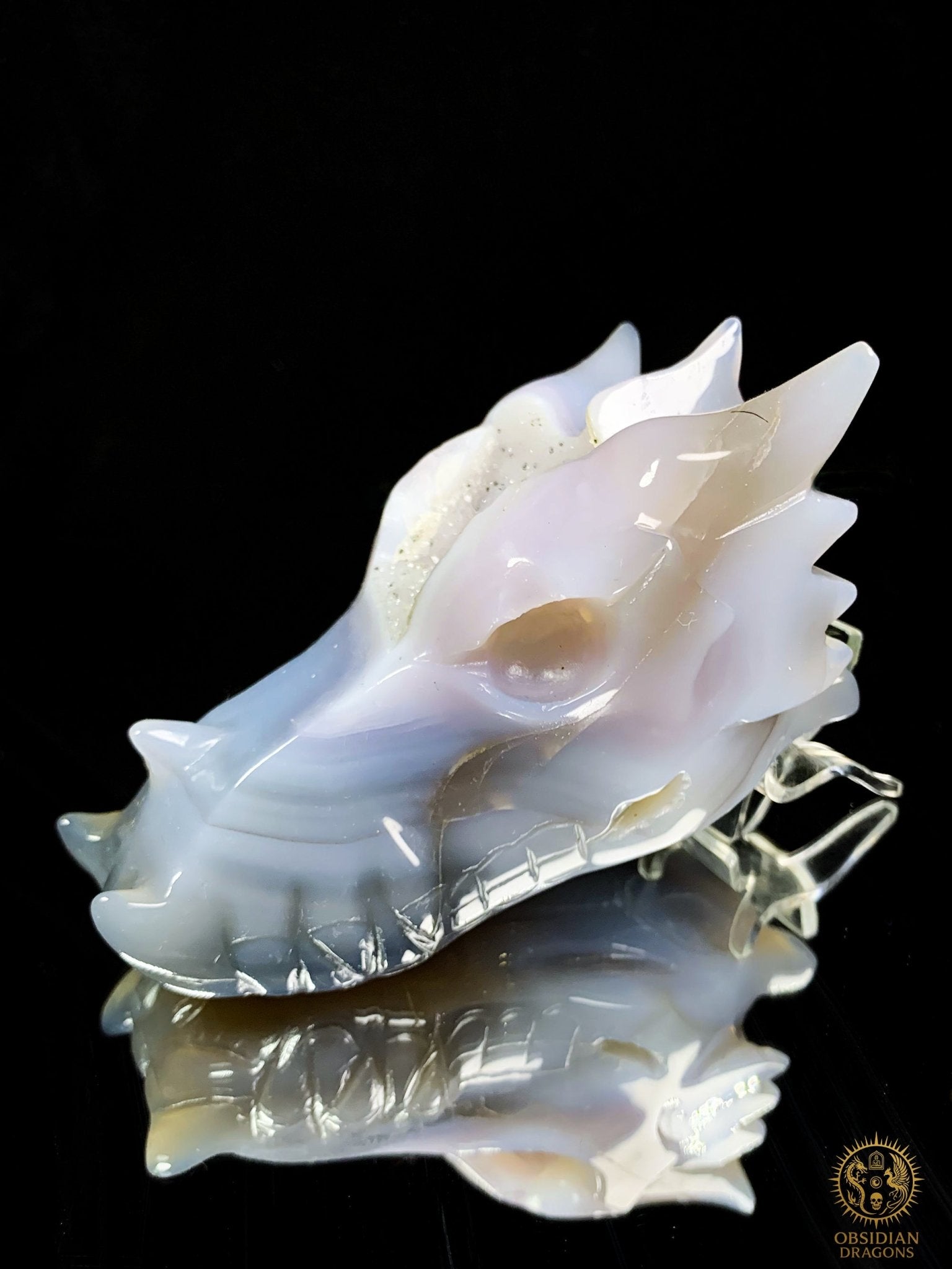 Crâne de Dragon en calcédoine- Géode- Souffle Opalescent | obsidian dragons