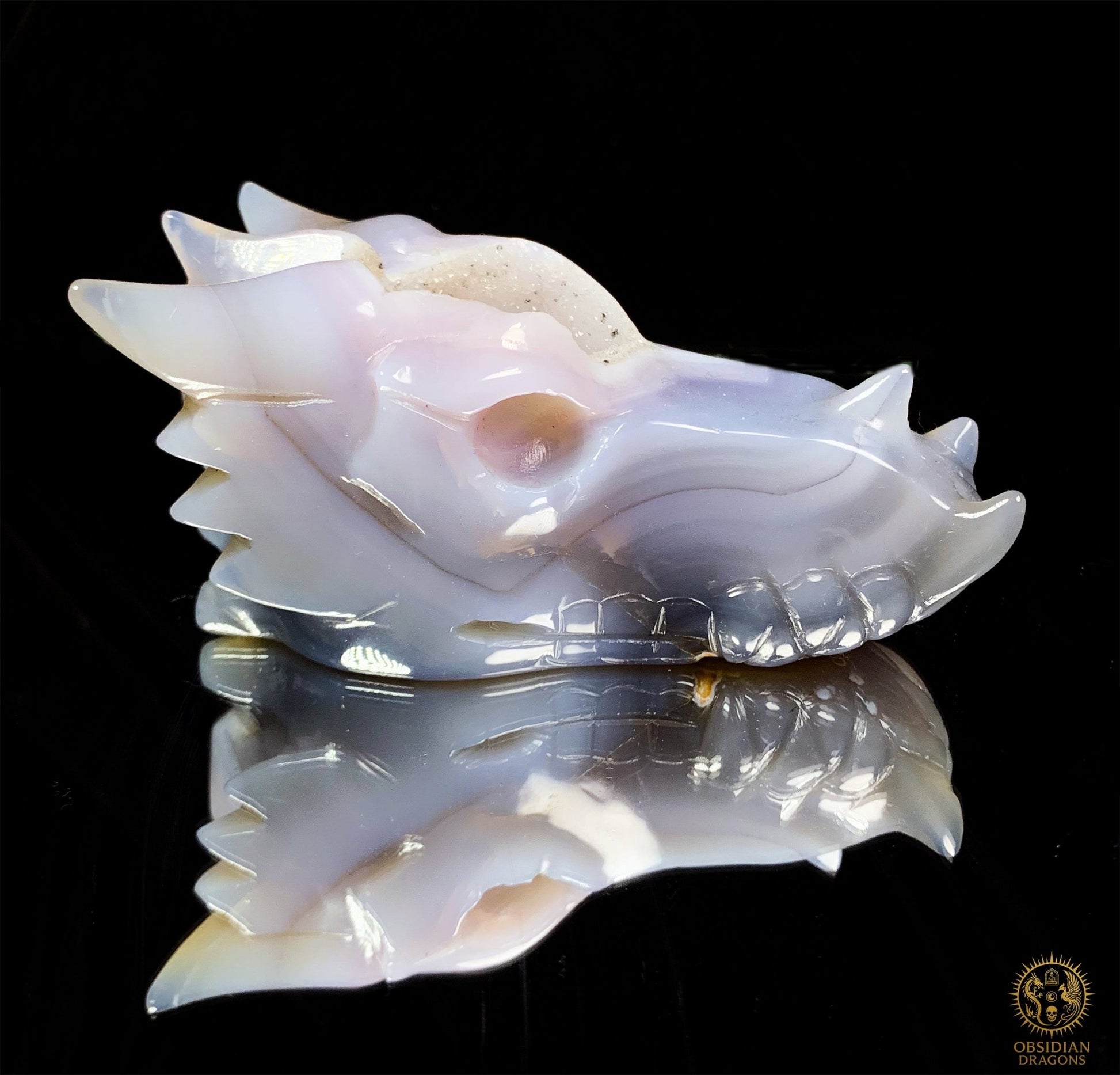 Crâne de Dragon en calcédoine- Géode- Souffle Opalescent | obsidian dragons