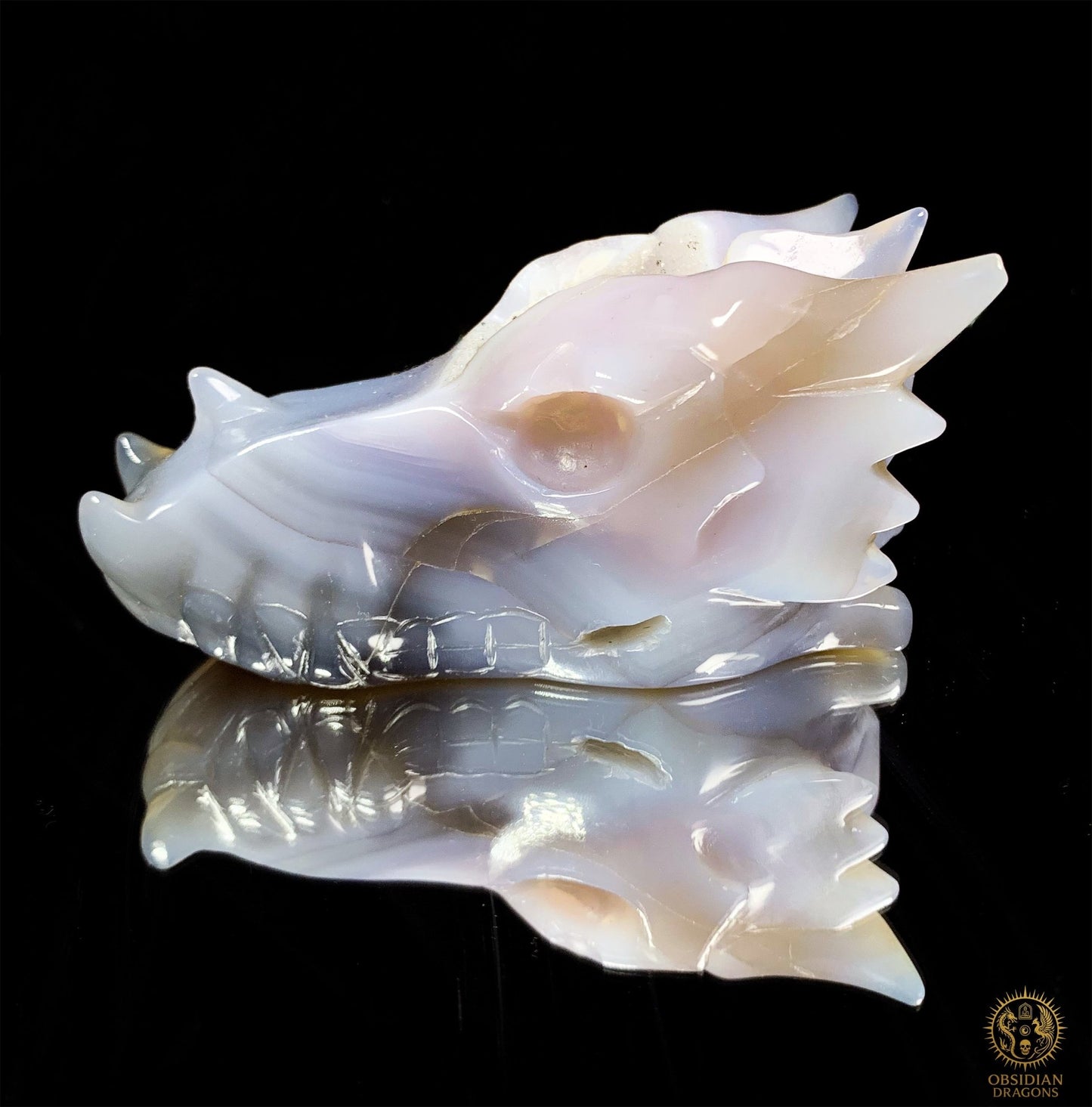 Crâne de Dragon en calcédoine- Géode- Souffle Opalescent | obsidian dragons