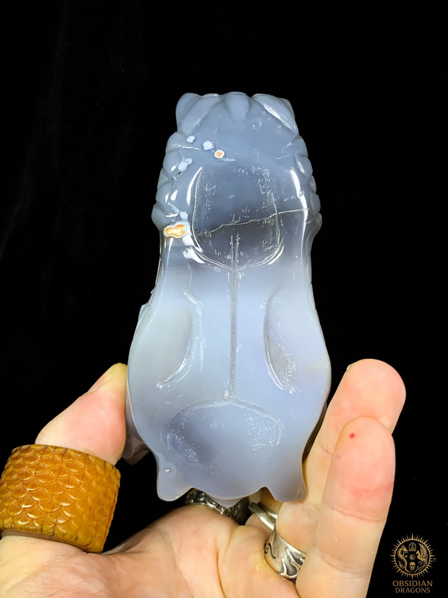 Crâne de Dragon en calcédoine- Géode- Souffle Opalescent | obsidian dragons