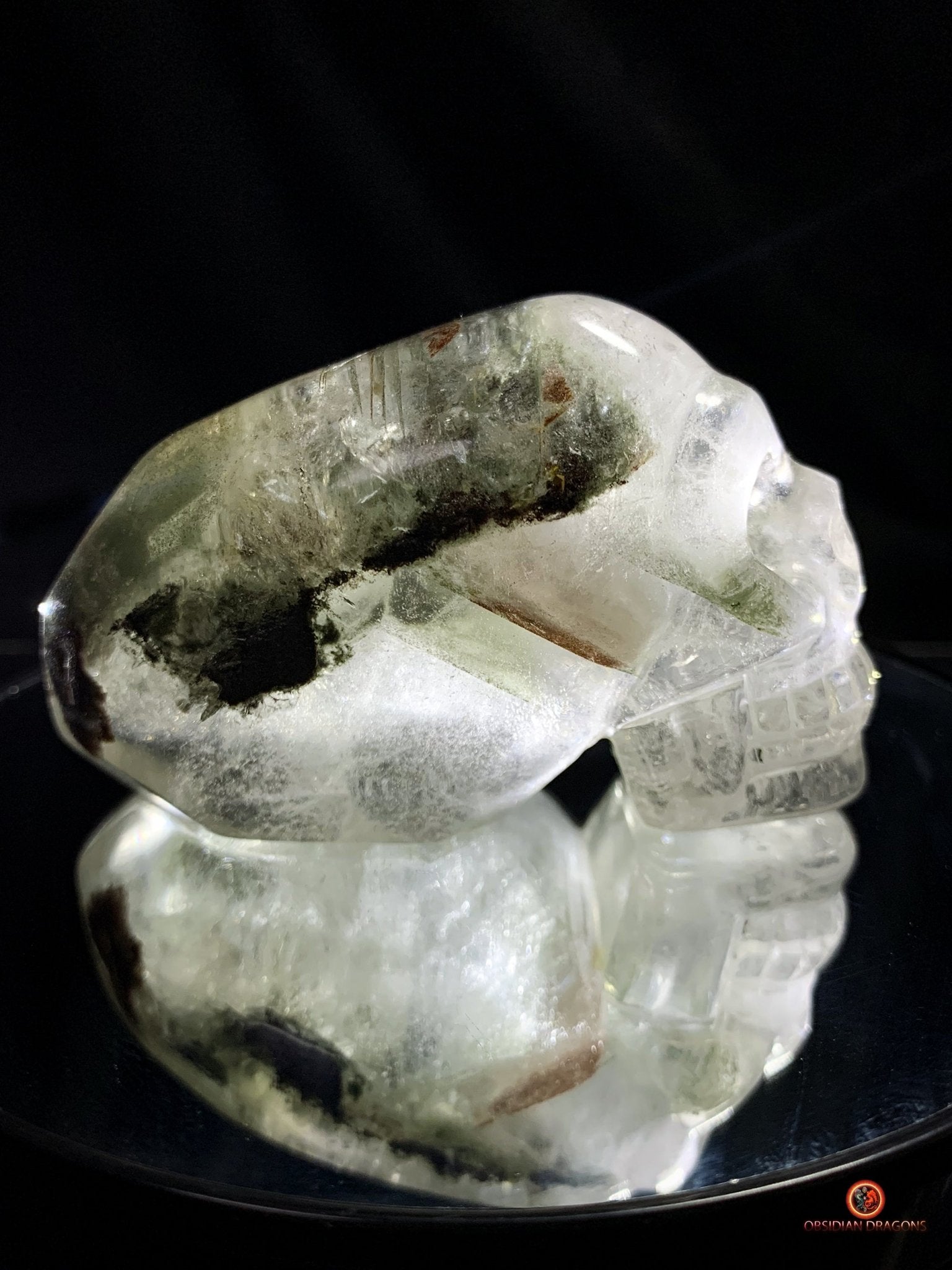 Crâne de cristal allongé - Quartz fantôme - Éveil | obsidian dragons