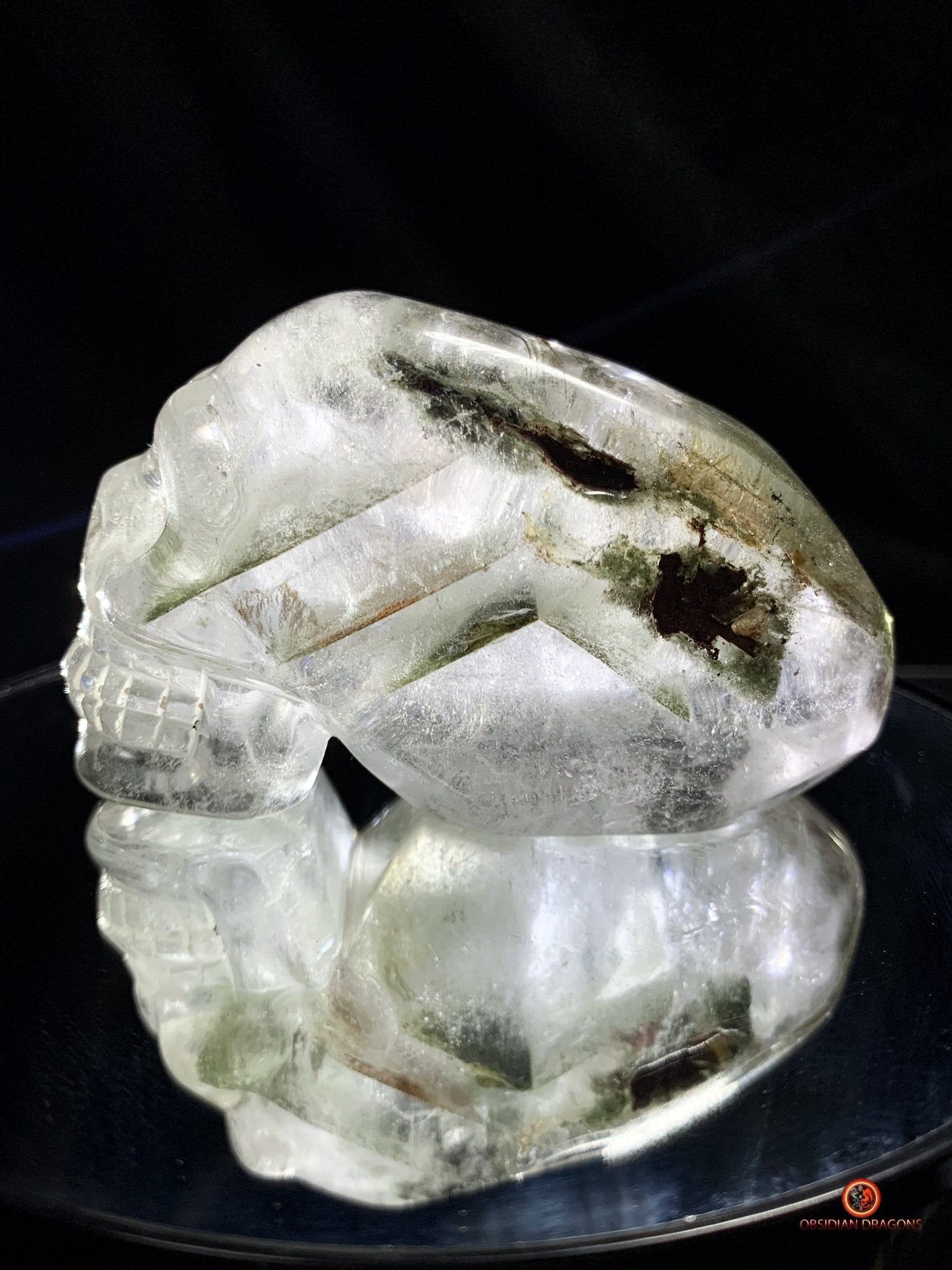 Crâne de cristal allongé - Quartz fantôme - Éveil | obsidian dragons