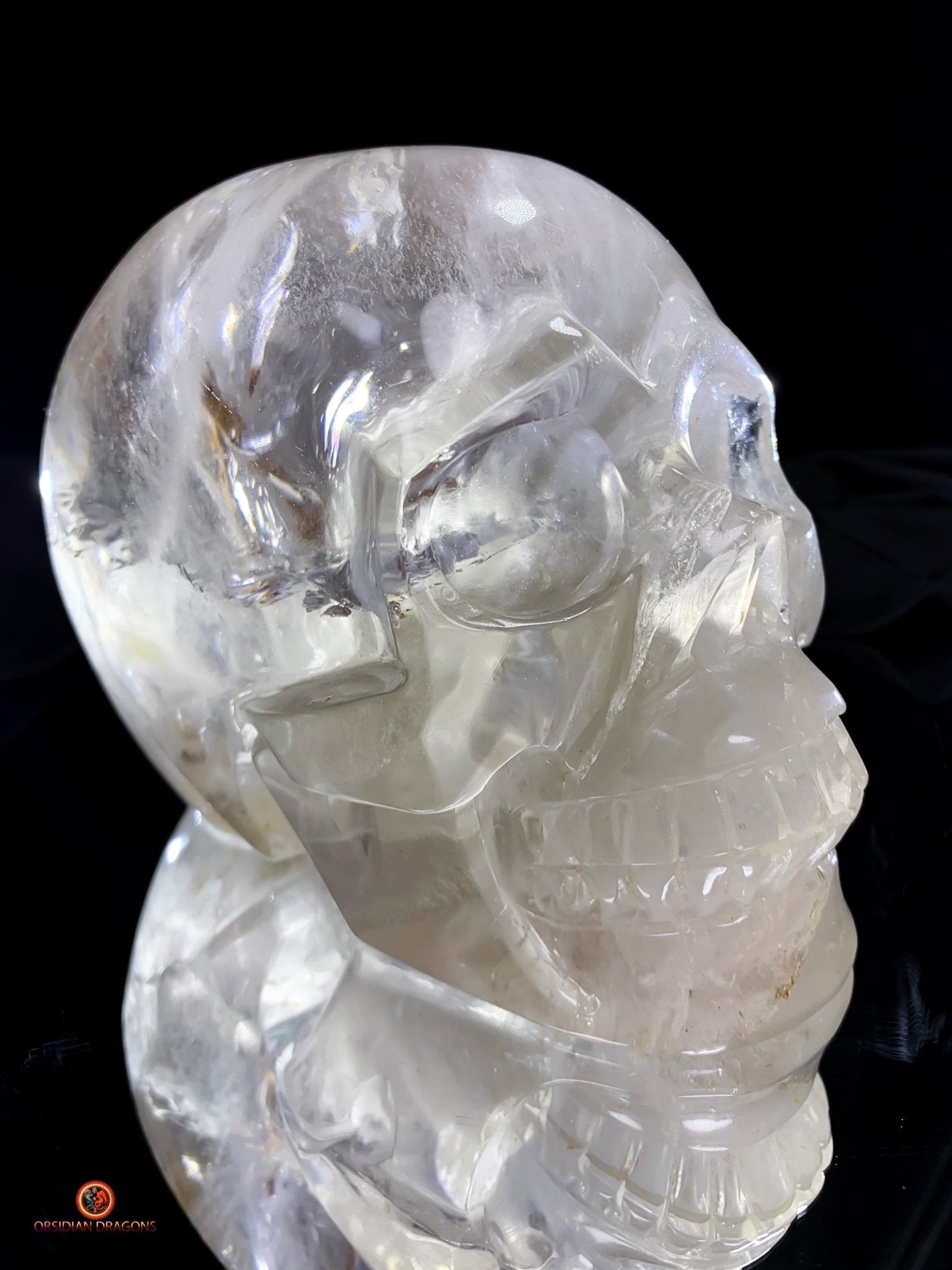 Crâne de cristal de roche à inclusions de tourmalines | obsidian dragons