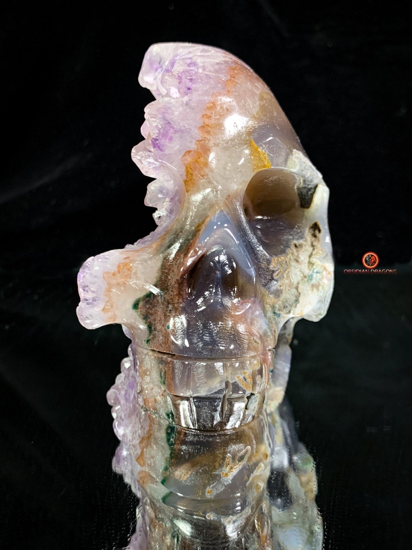 Crâne de cristal en Améthyste - Sculpture rare et Unique | obsidian dragons