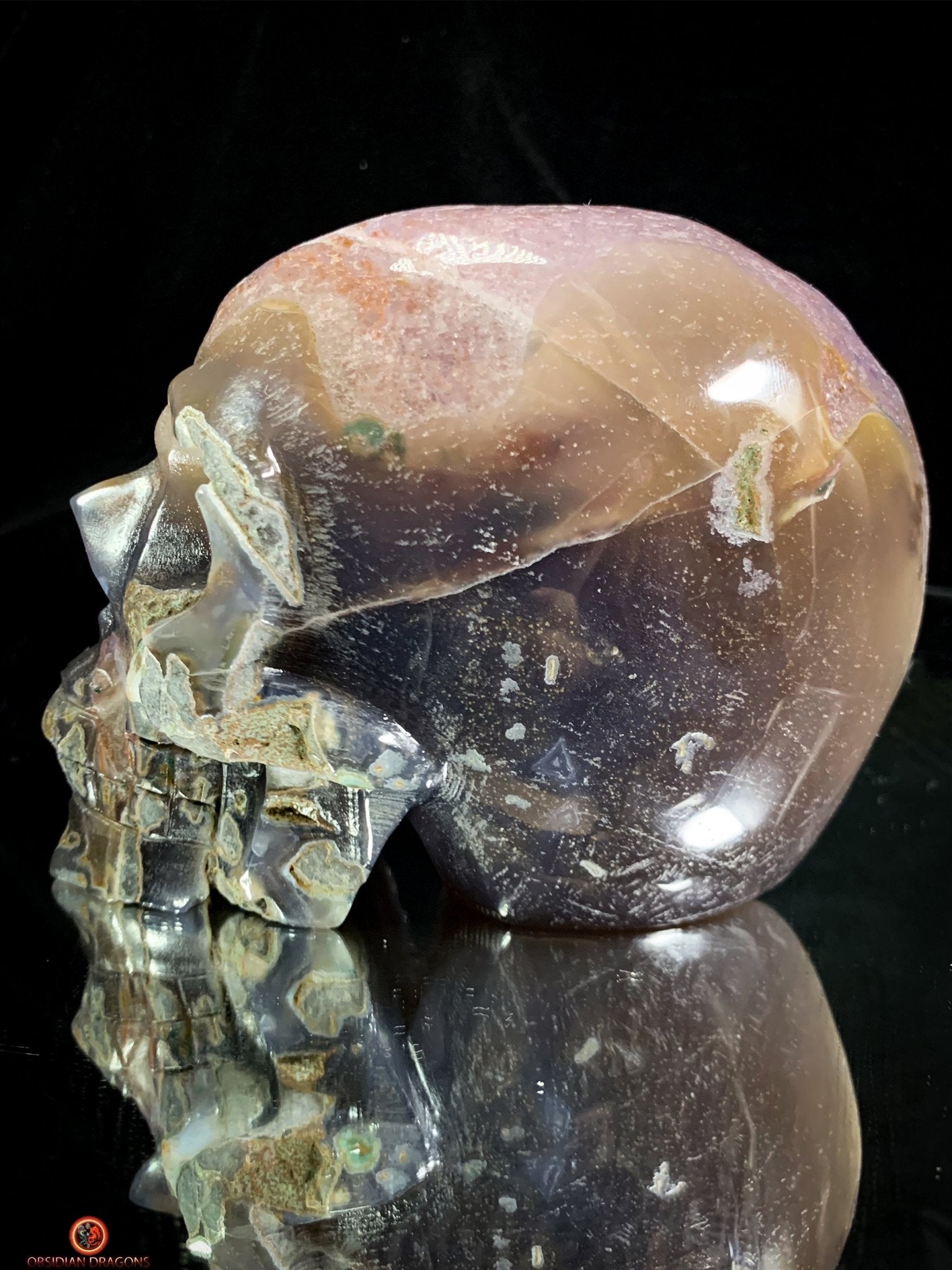 Crâne de cristal en Améthyste - Sculpture rare et Unique - obsidian dragons