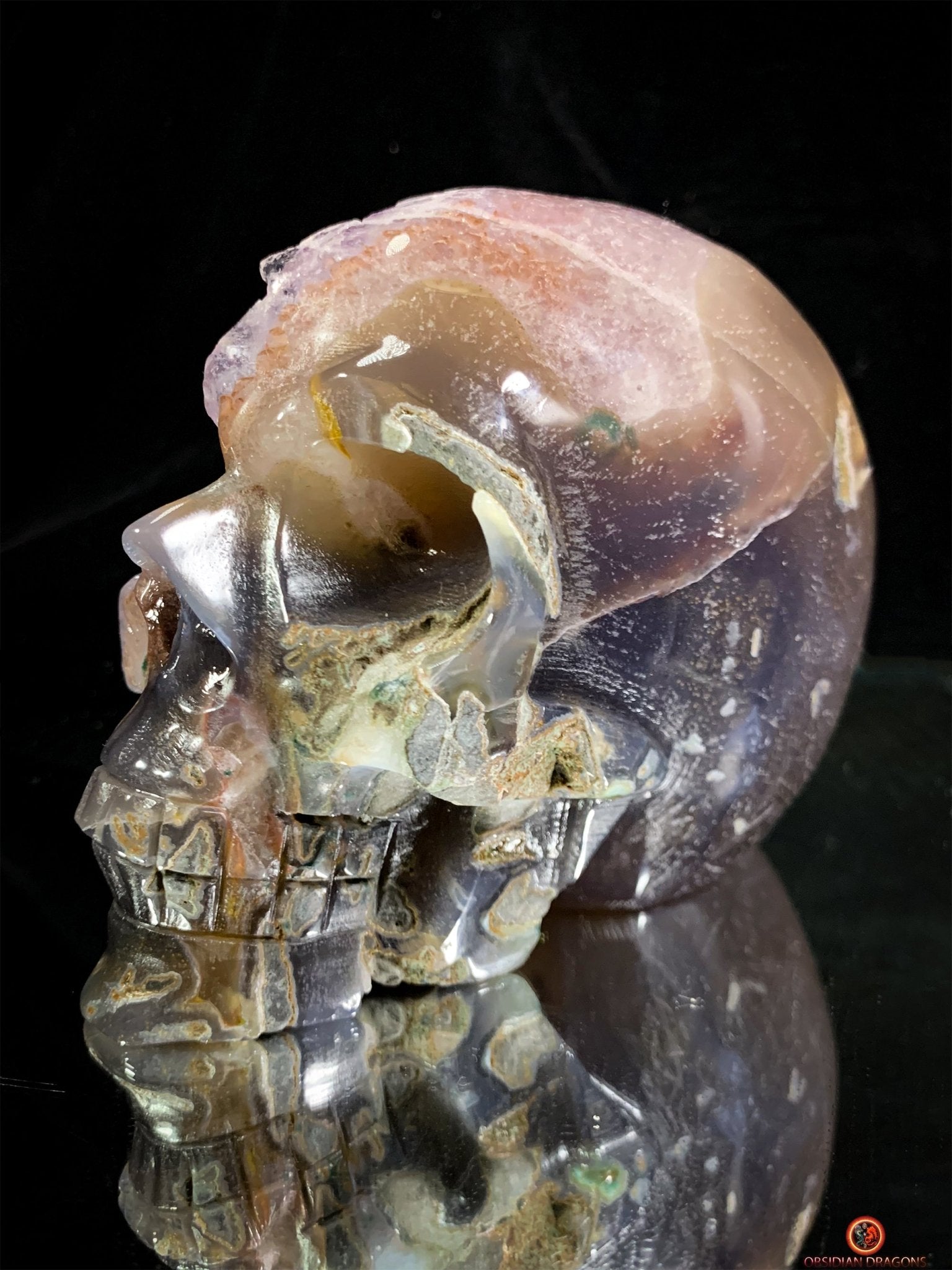 Crâne de cristal en Améthyste - Sculpture rare et Unique | obsidian dragons