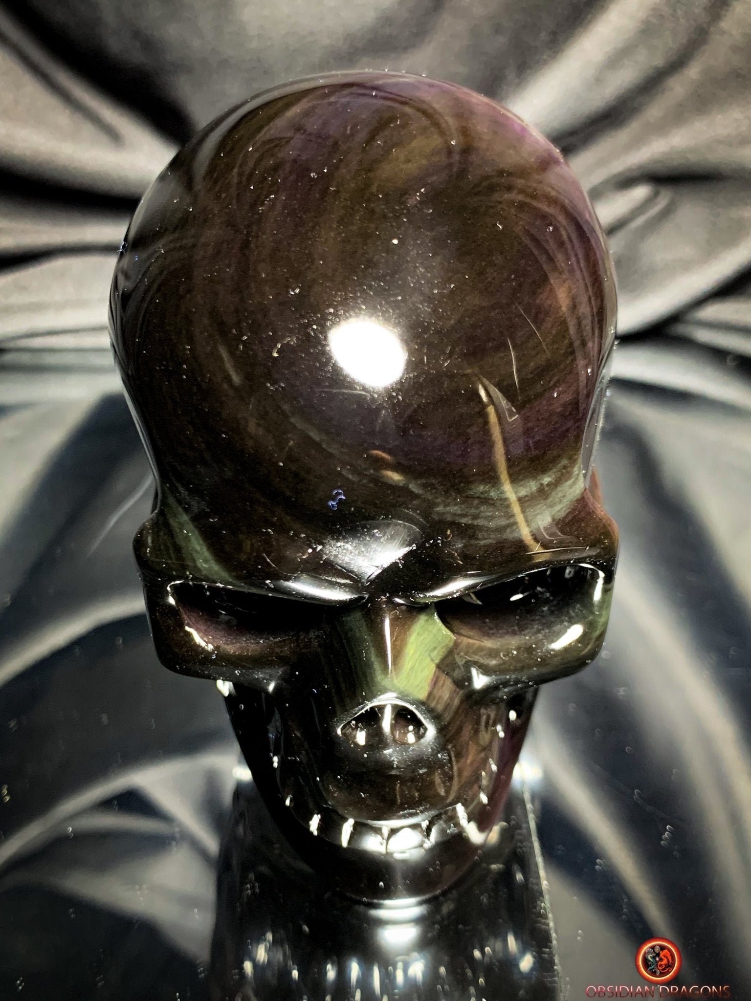 Crâne en obsidienne œil céleste - Sculpture artisanale Rare | obsidian dragons