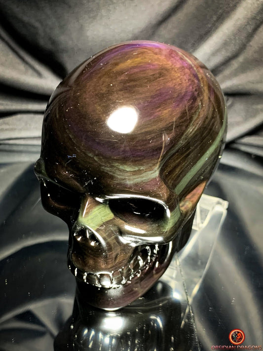 Crâne en obsidienne œil céleste - Sculpture artisanale Rare | obsidian dragons