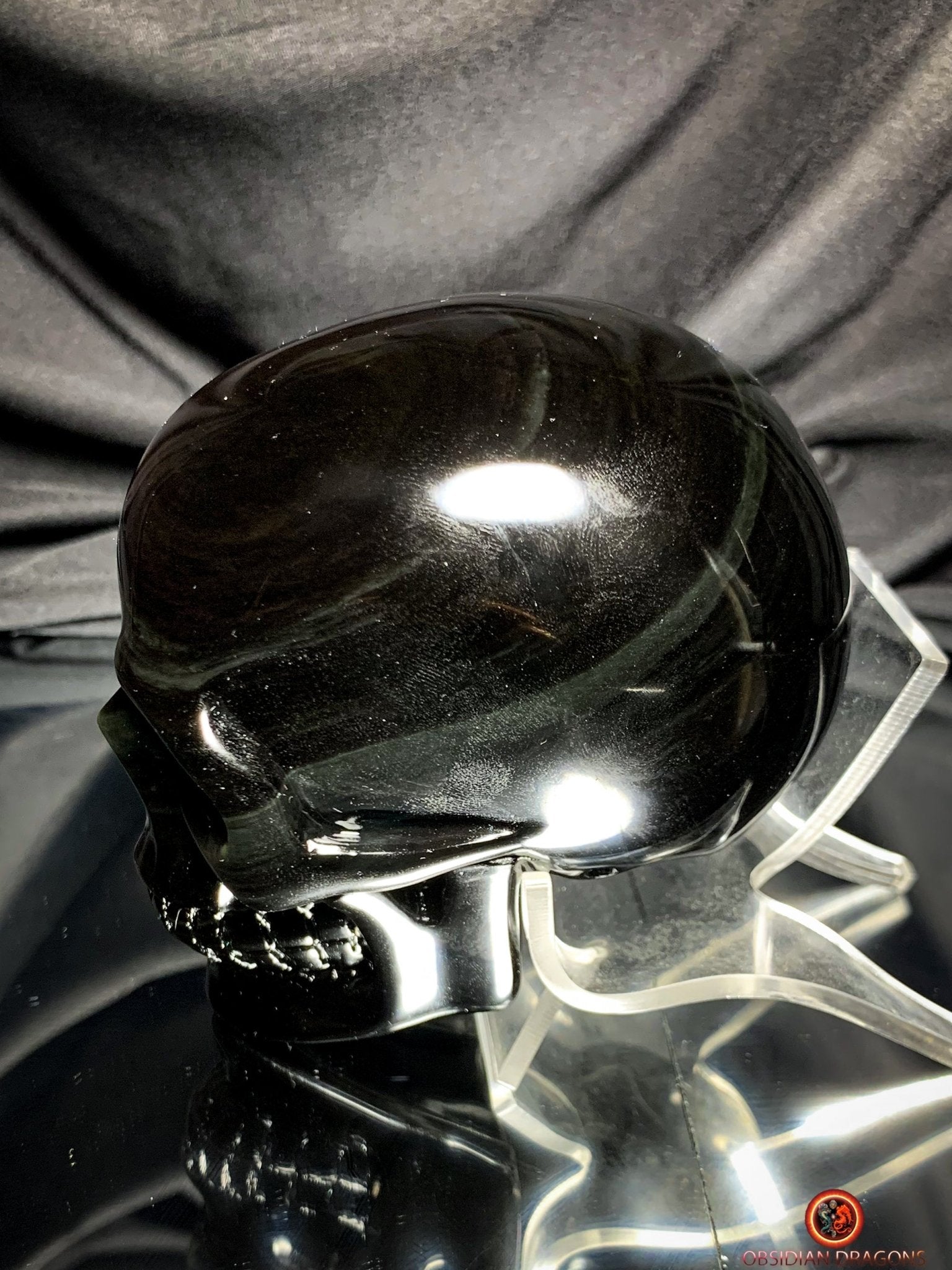 Crâne en obsidienne œil céleste - Sculpture artisanale Rare | obsidian dragons