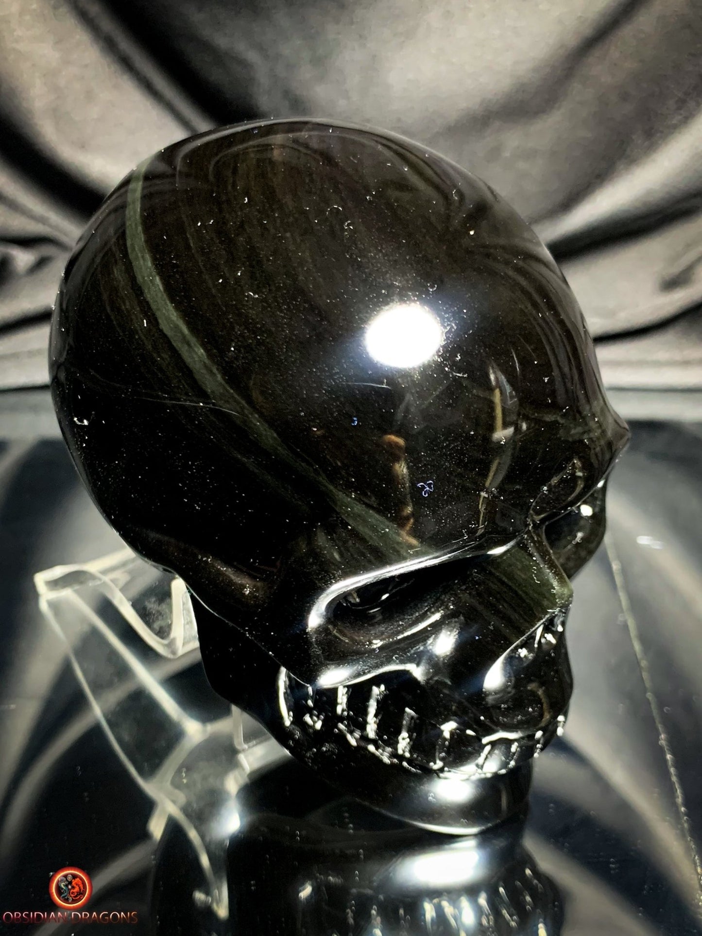 Crâne en obsidienne œil céleste - Sculpture artisanale Rare | obsidian dragons