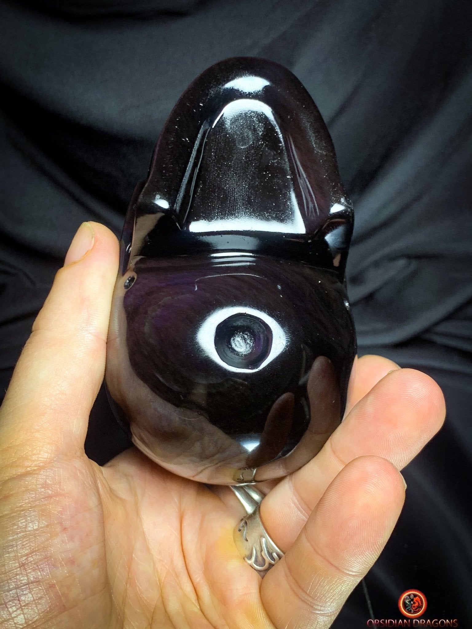 Crâne en obsidienne œil céleste - Sculpture artisanale Rare | obsidian dragons