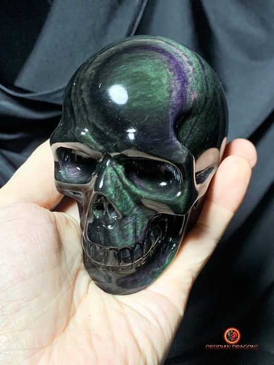 Crâne en obsidienne œil céleste- Artisanat rare- Pièce unique | obsidian dragons