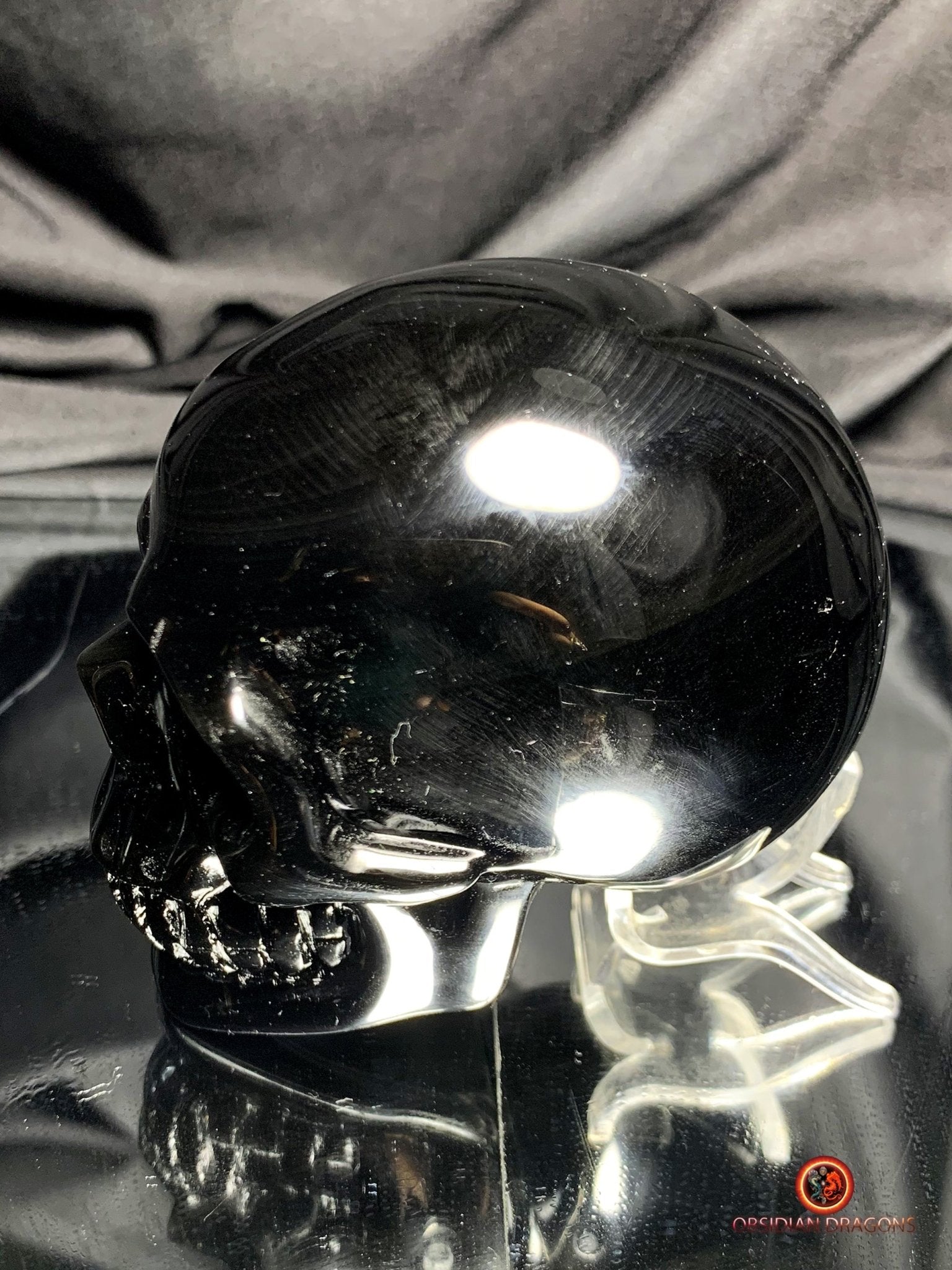 Crâne en obsidienne œil céleste - Énergie cosmique et mystique | obsidian dragons