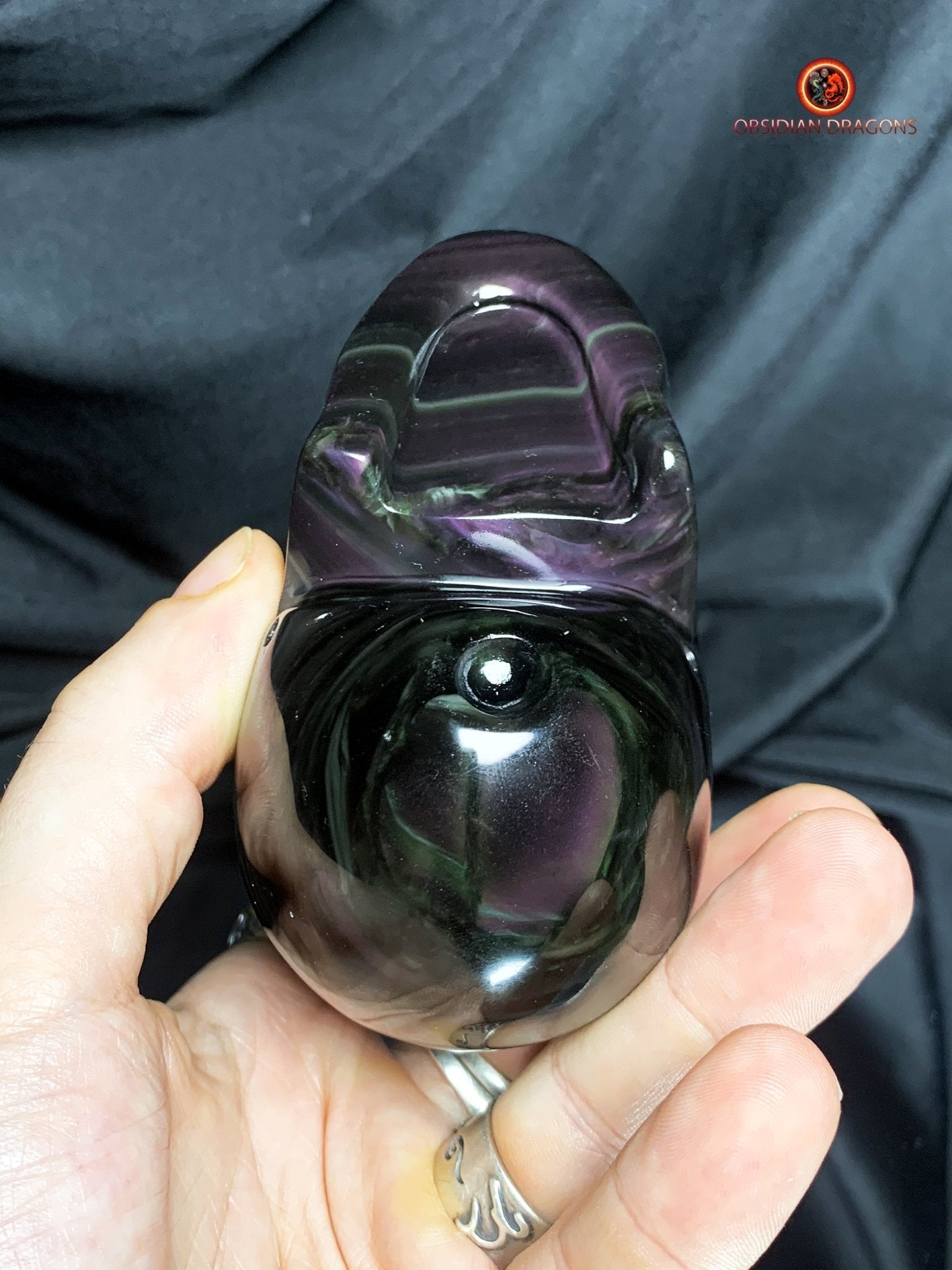Crâne en obsidienne œil céleste- Pièce unique de collection | obsidian dragons