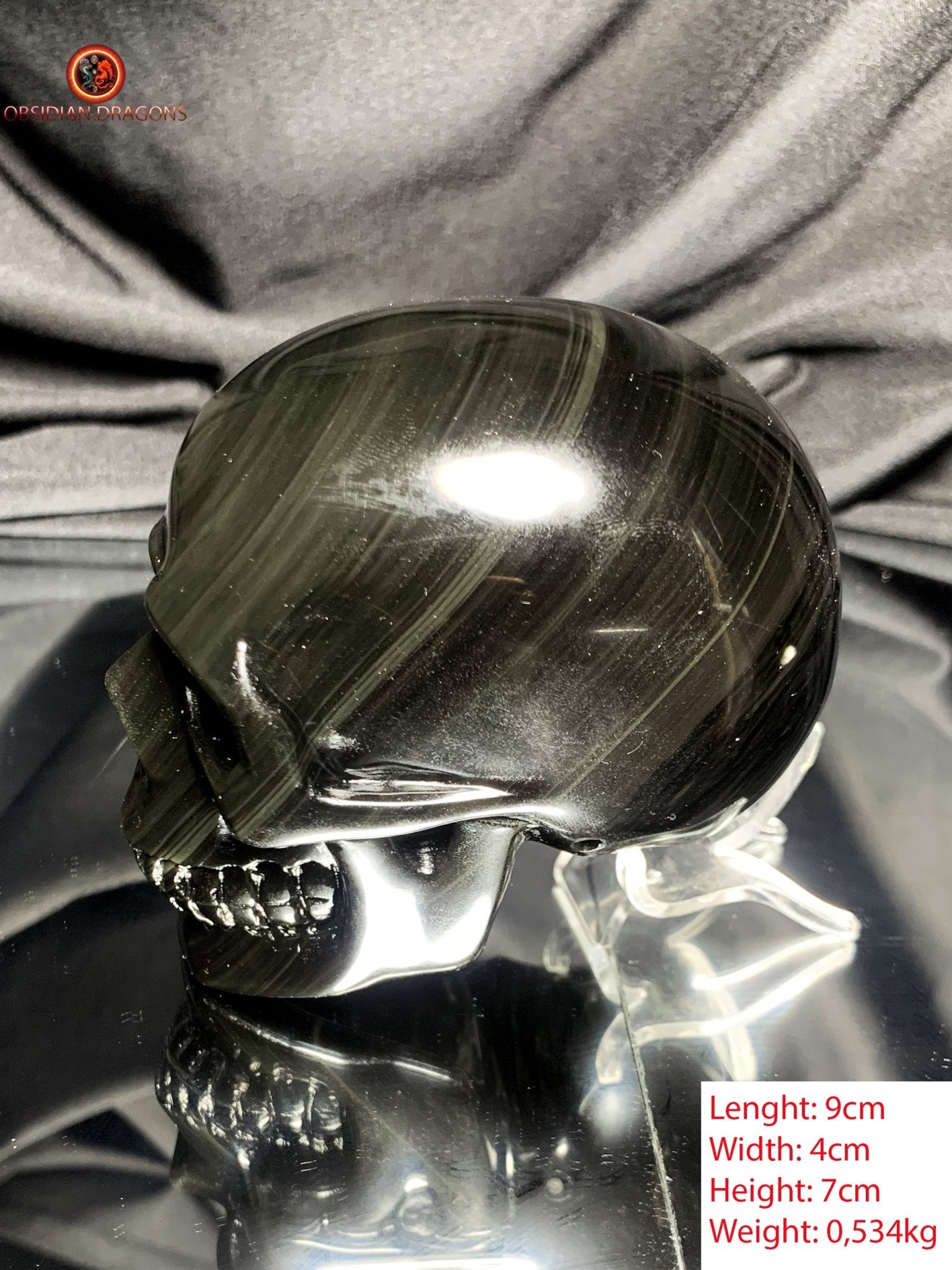 Crâne en obsidienne œil céleste- Pièce unique de collection | obsidian dragons