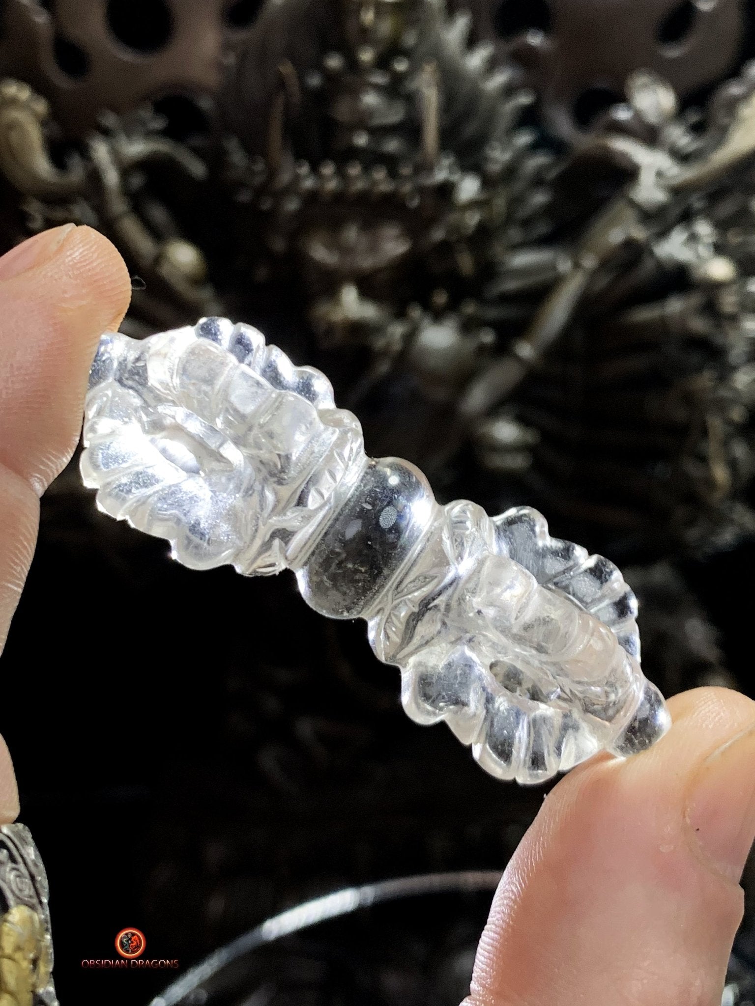 Dorje en Cristal de Roche Himalayen - Qualité Gemme | obsidian dragons