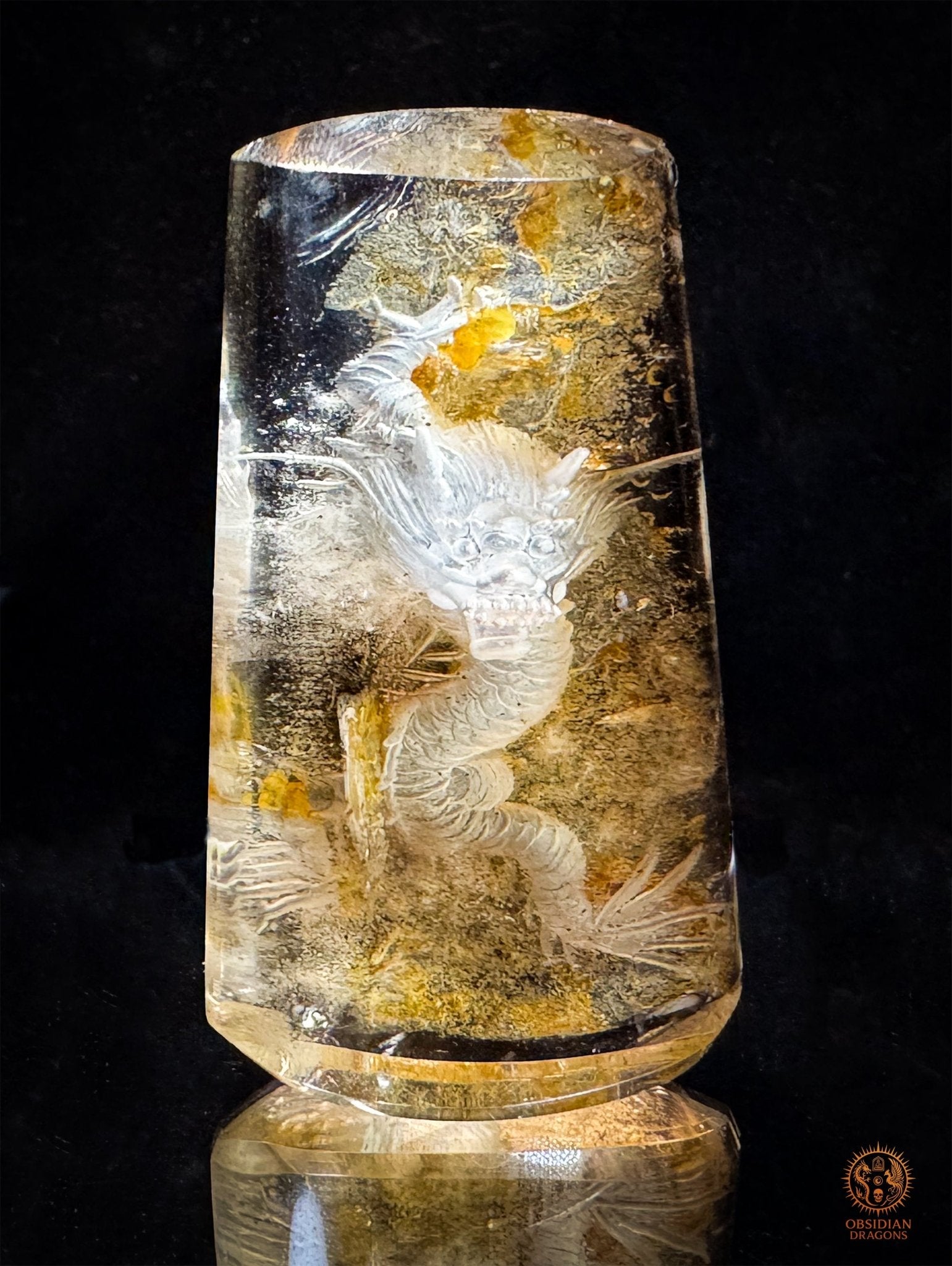 Dragon en Cristal de Roche Glyptique - Pièce Unique | obsidian dragons