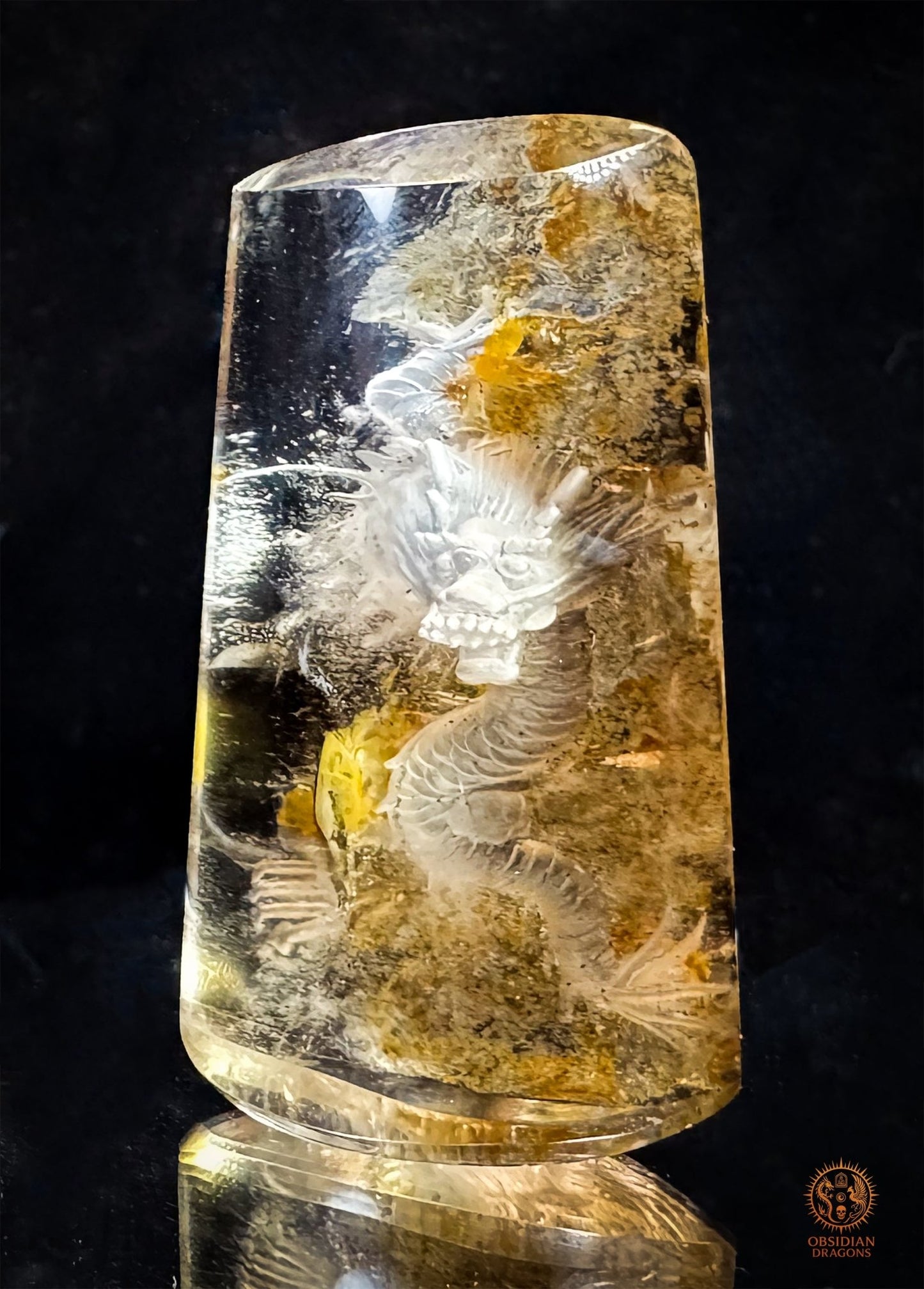 Dragon en Cristal de Roche Glyptique - Pièce Unique | obsidian dragons