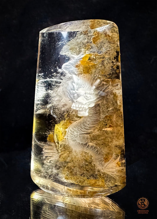 Dragon en Cristal de Roche Glyptique - Pièce Unique | obsidian dragons