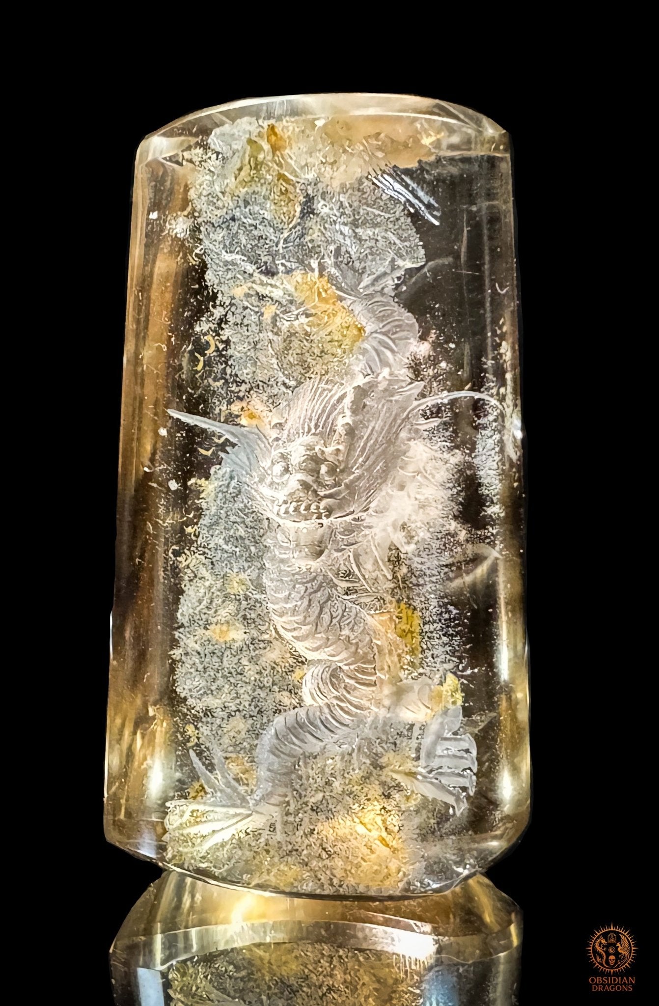 Dragon en Cristal de Roche Glyptique - Pièce Unique | obsidian dragons