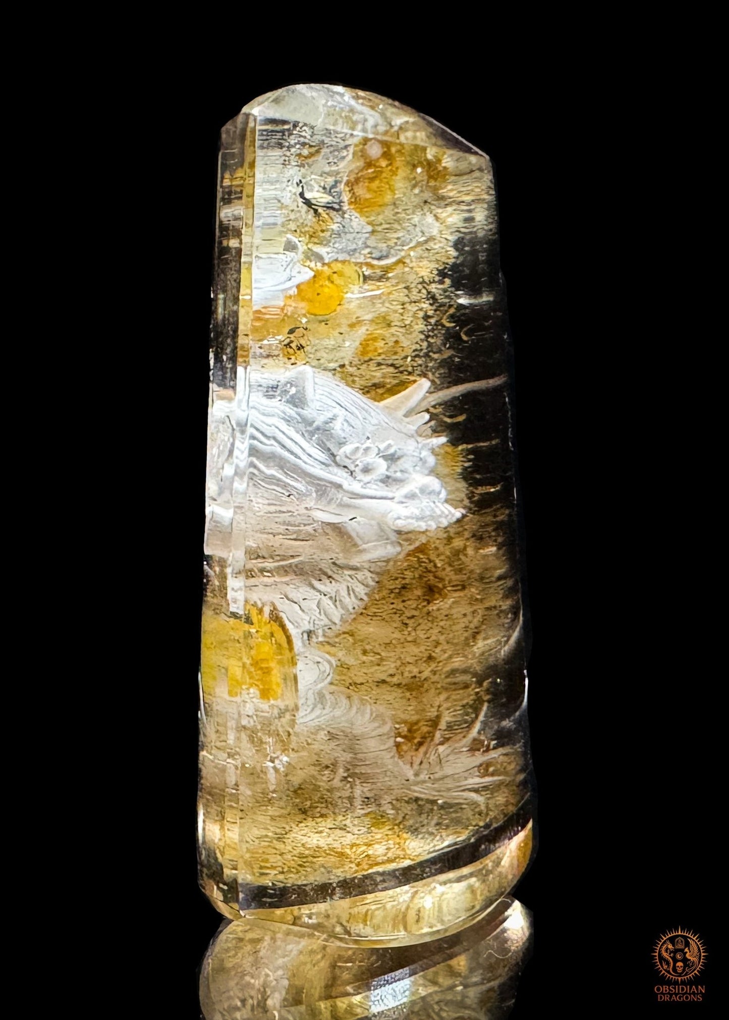 Dragon en Cristal de Roche Glyptique - Pièce Unique | obsidian dragons