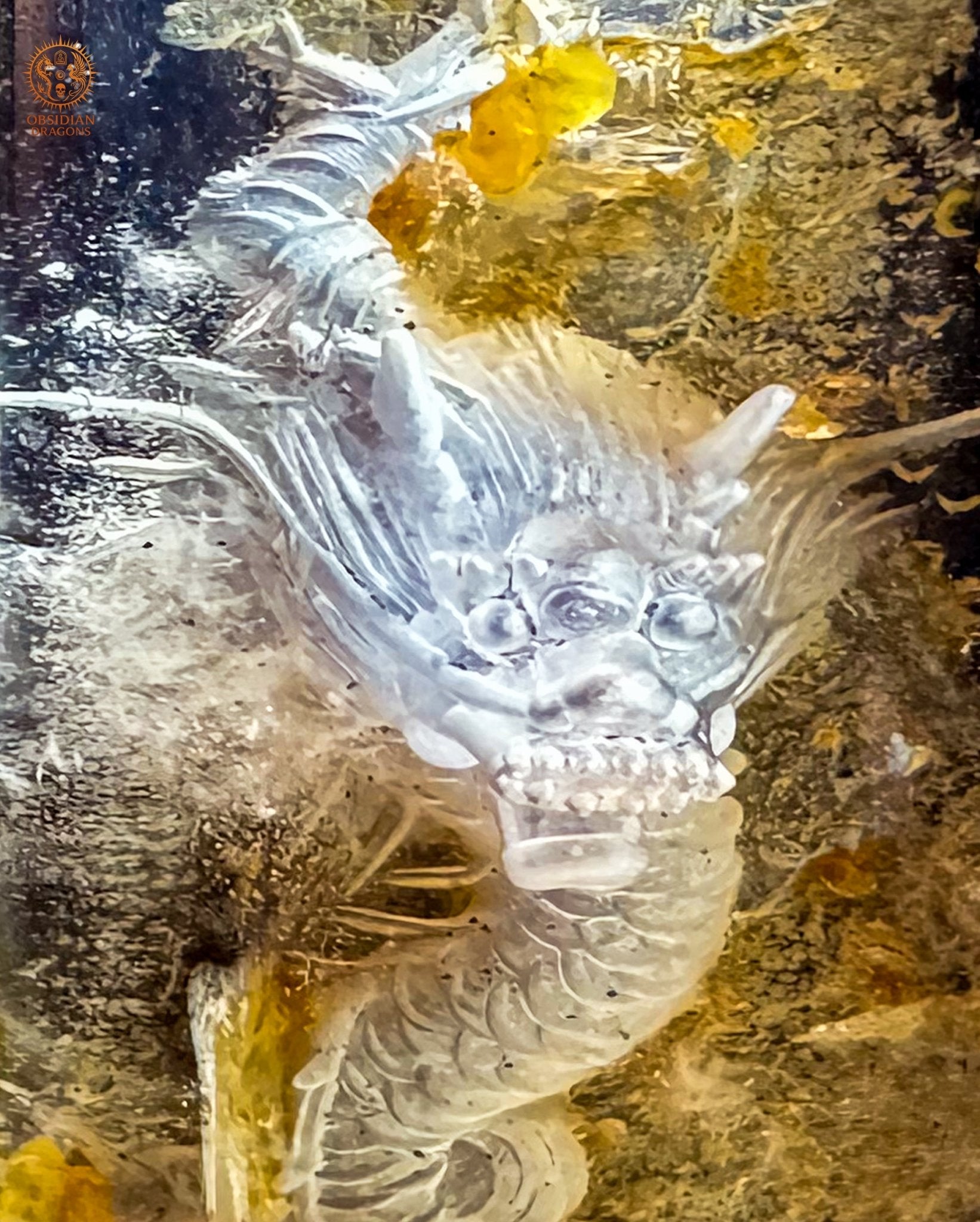 Dragon en Cristal de Roche Glyptique - Pièce Unique | obsidian dragons