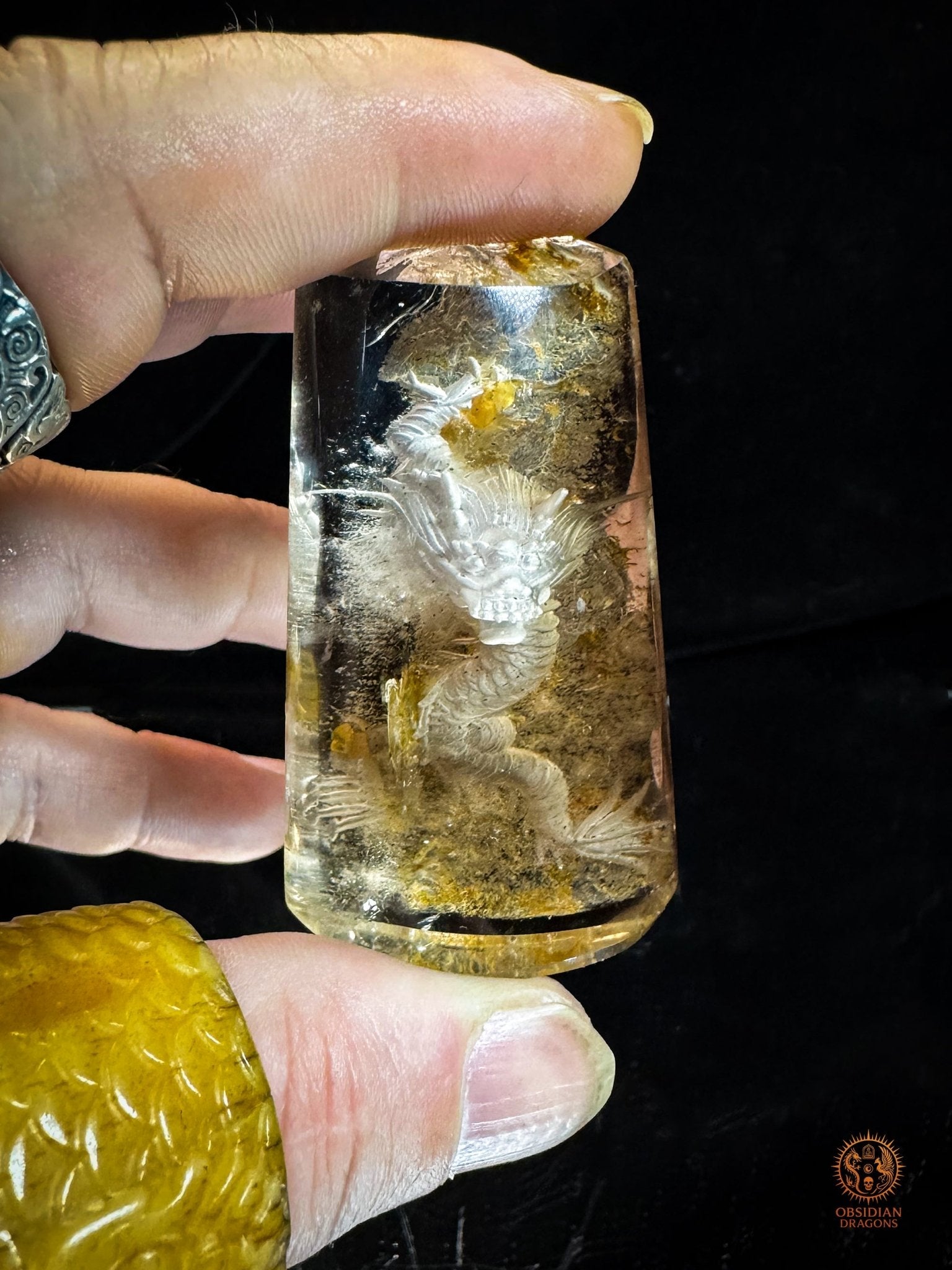 Dragon en Cristal de Roche Glyptique - Pièce Unique | obsidian dragons