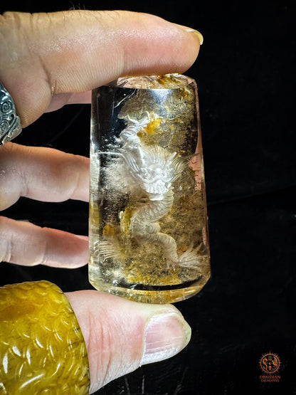 Dragon en Cristal de Roche Glyptique - Pièce Unique | obsidian dragons