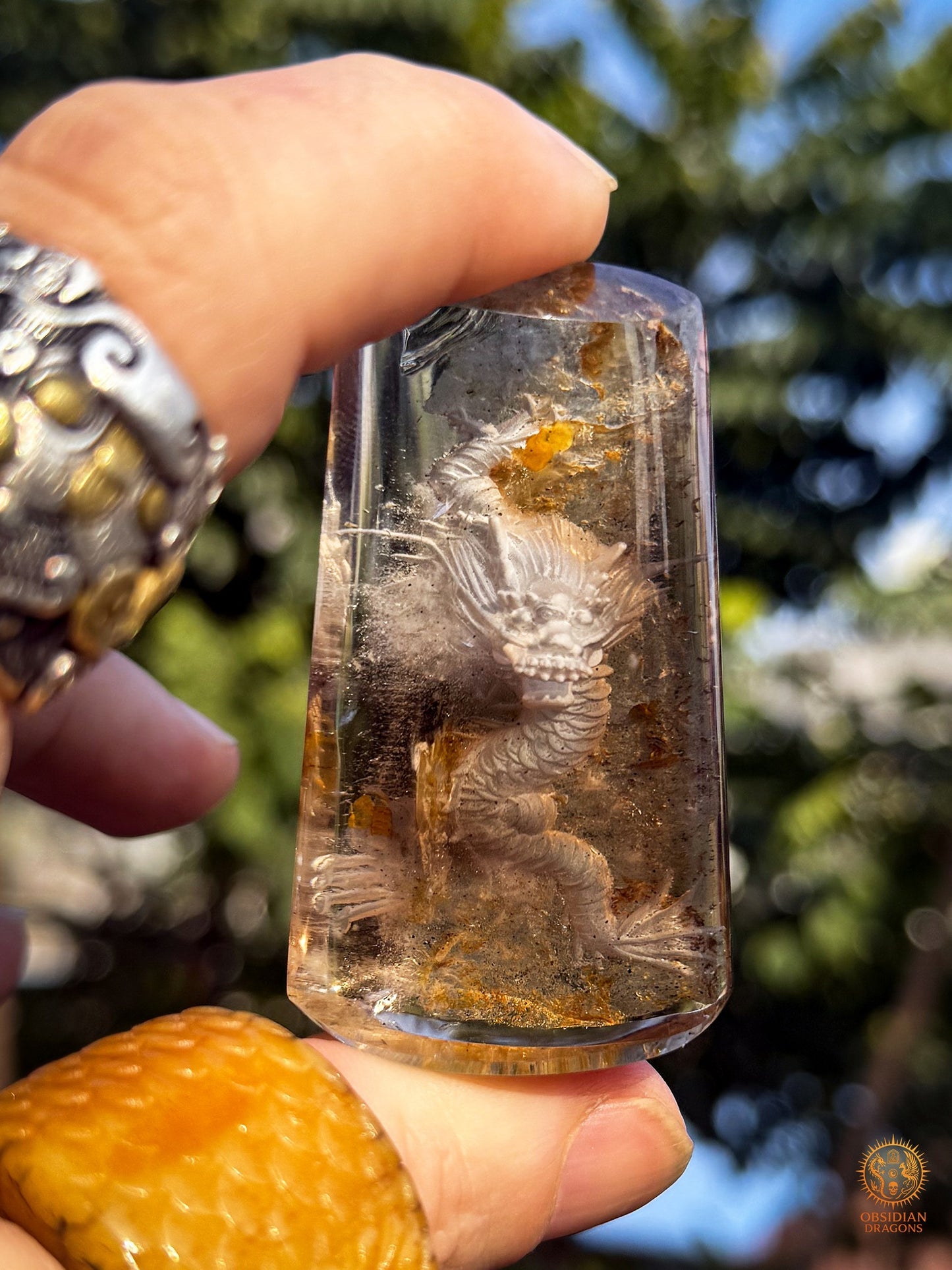 Dragon en Cristal de Roche Glyptique - Pièce Unique