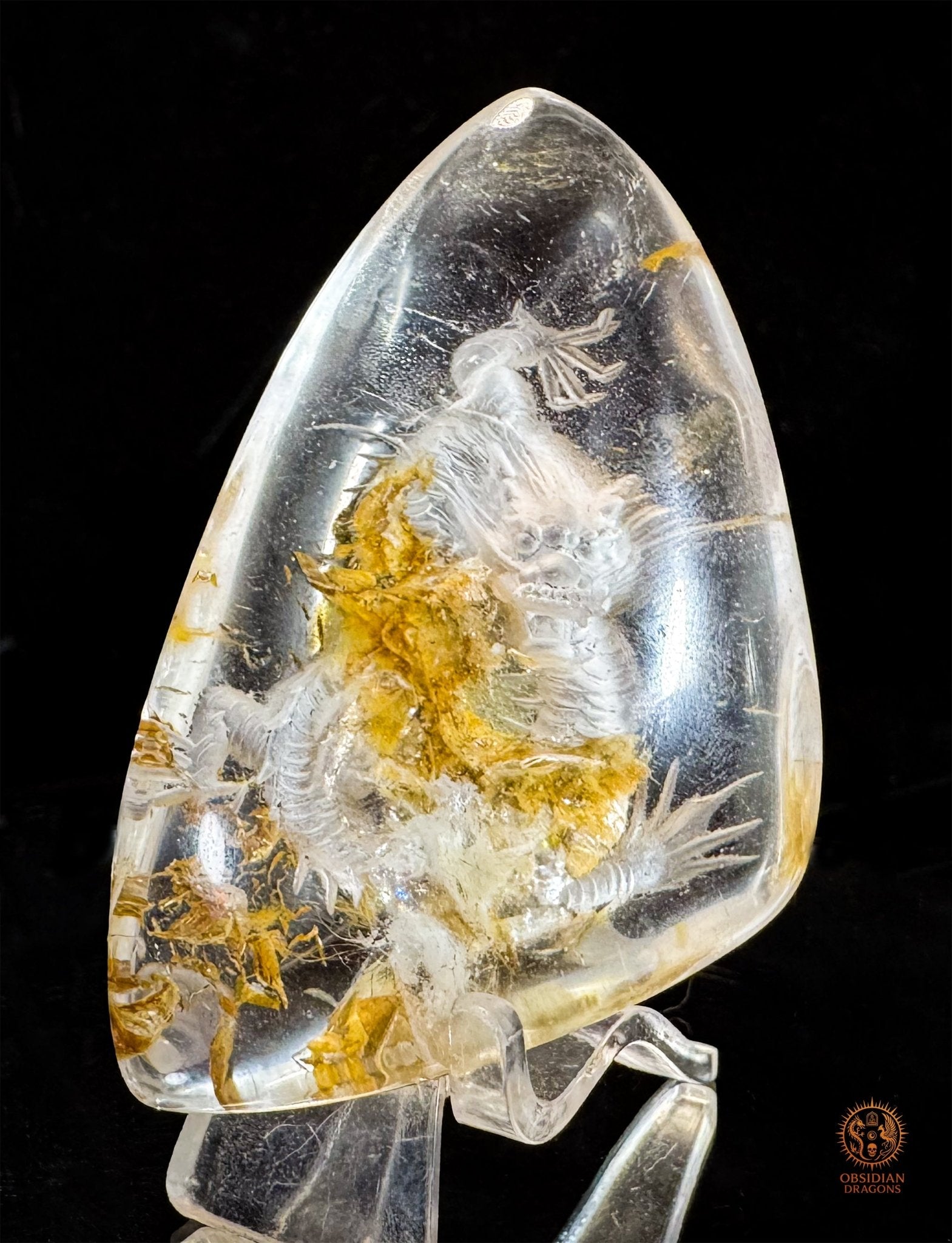 Dragon en Quartz Lodolite Glyptique – Pièce Unique | obsidian dragons