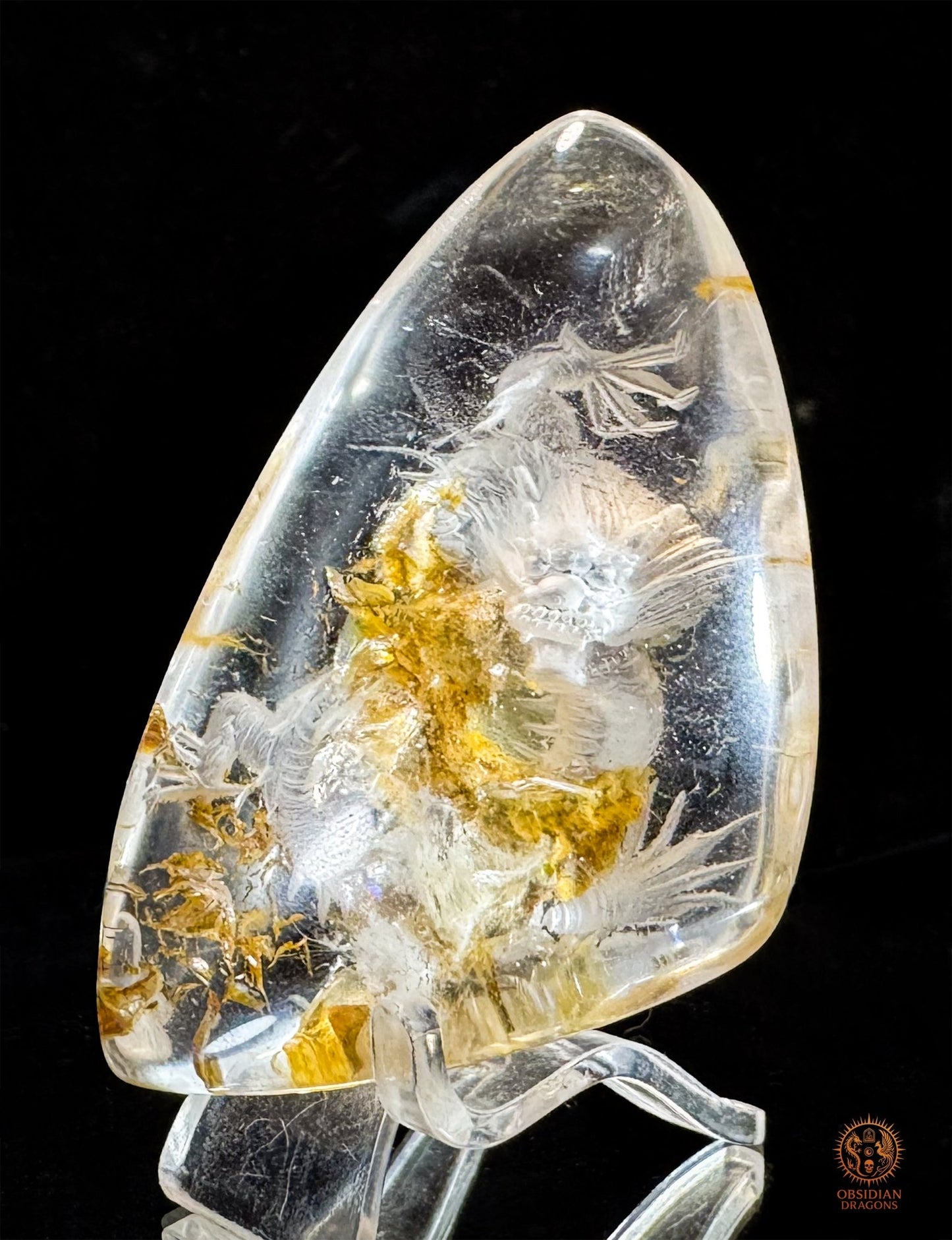 Dragon en Quartz Lodolite Glyptique – Pièce Unique | obsidian dragons