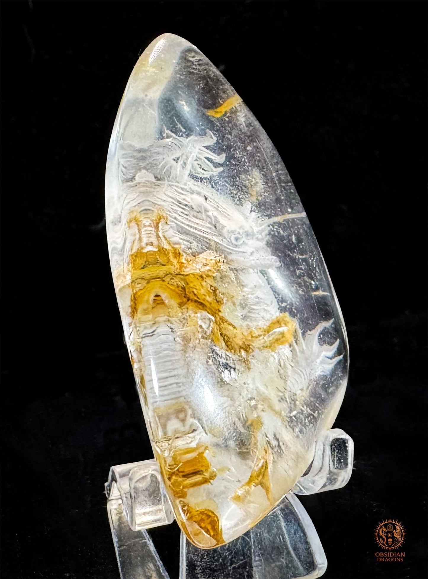 Dragon en Quartz Lodolite Glyptique – Pièce Unique | obsidian dragons