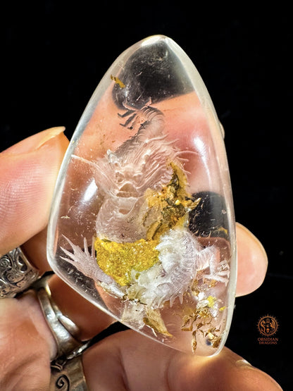 Dragon en Quartz Lodolite Glyptique – Pièce Unique | obsidian dragons