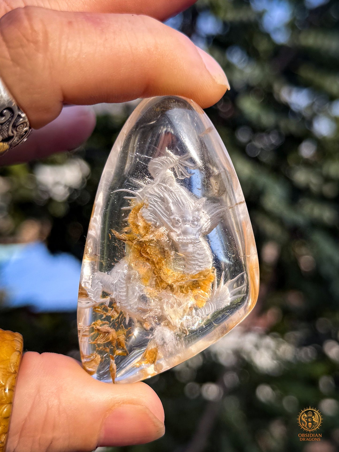 Dragon en Quartz Lodolite Glyptique – Pièce Unique