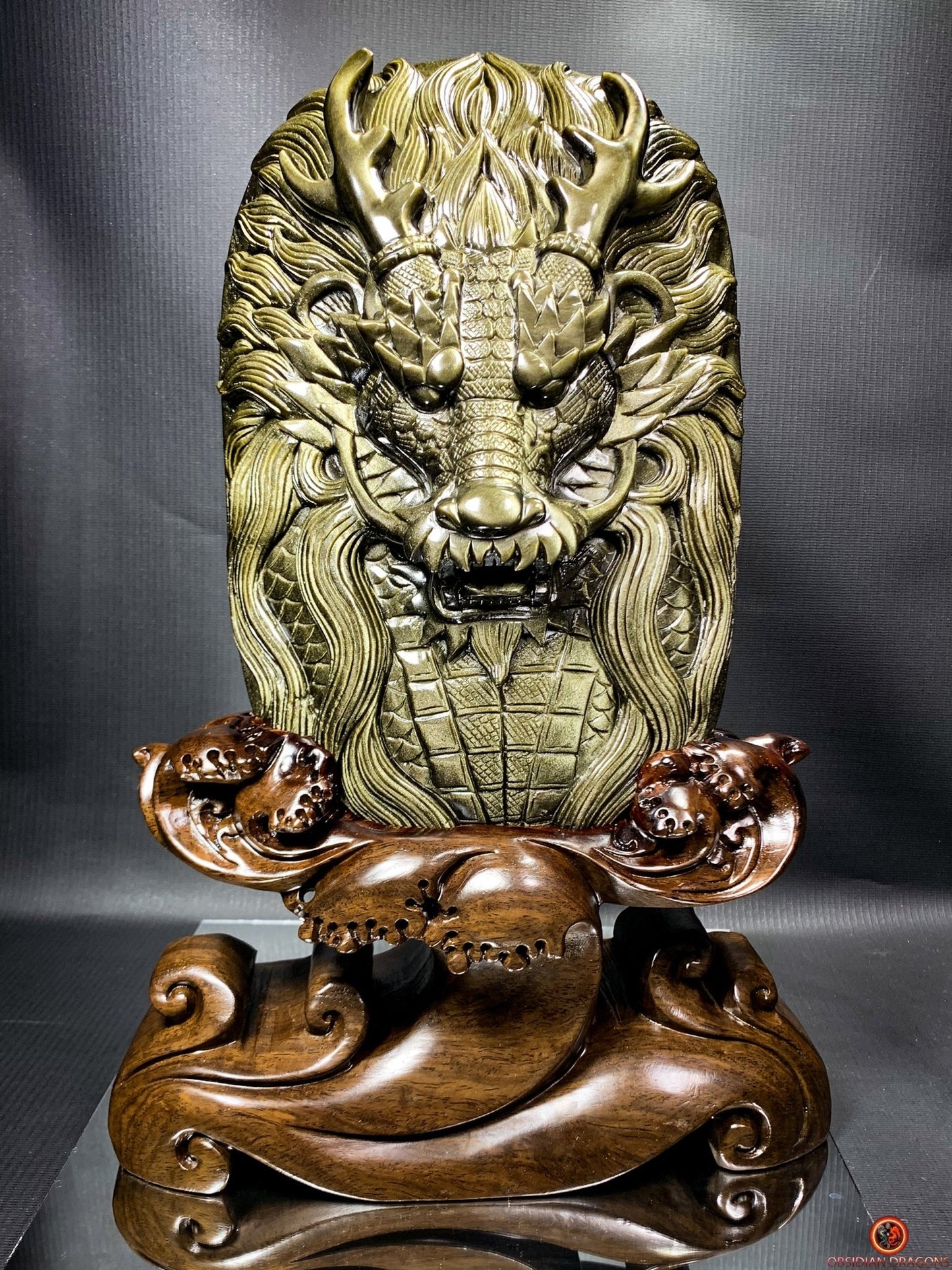 Dragon en Obsidienne Dorée - Sculpture Exceptionnelle et Unique | obsidian dragons