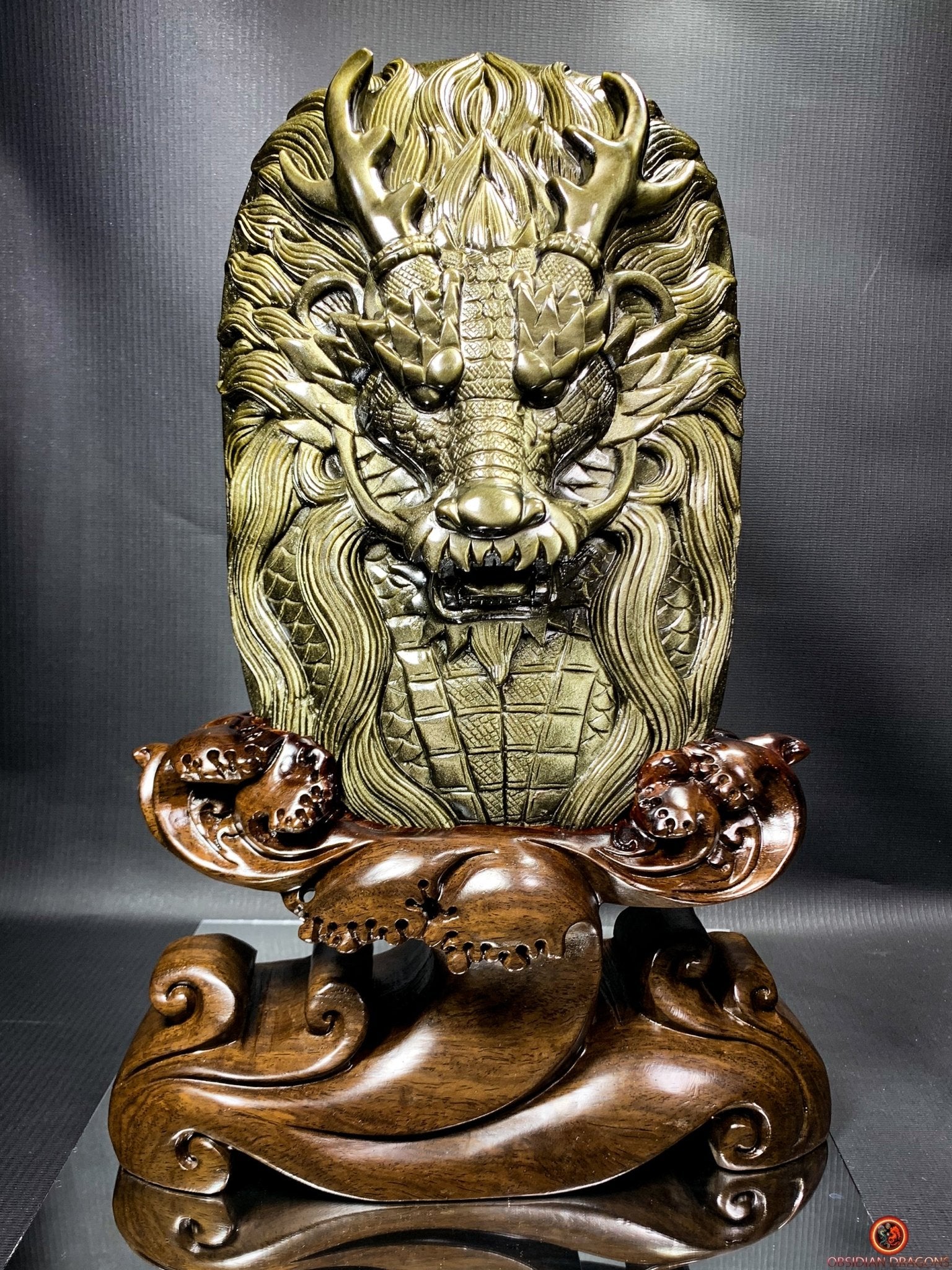 Dragon en Obsidienne Dorée - Sculpture Exceptionnelle et Unique | obsidian dragons