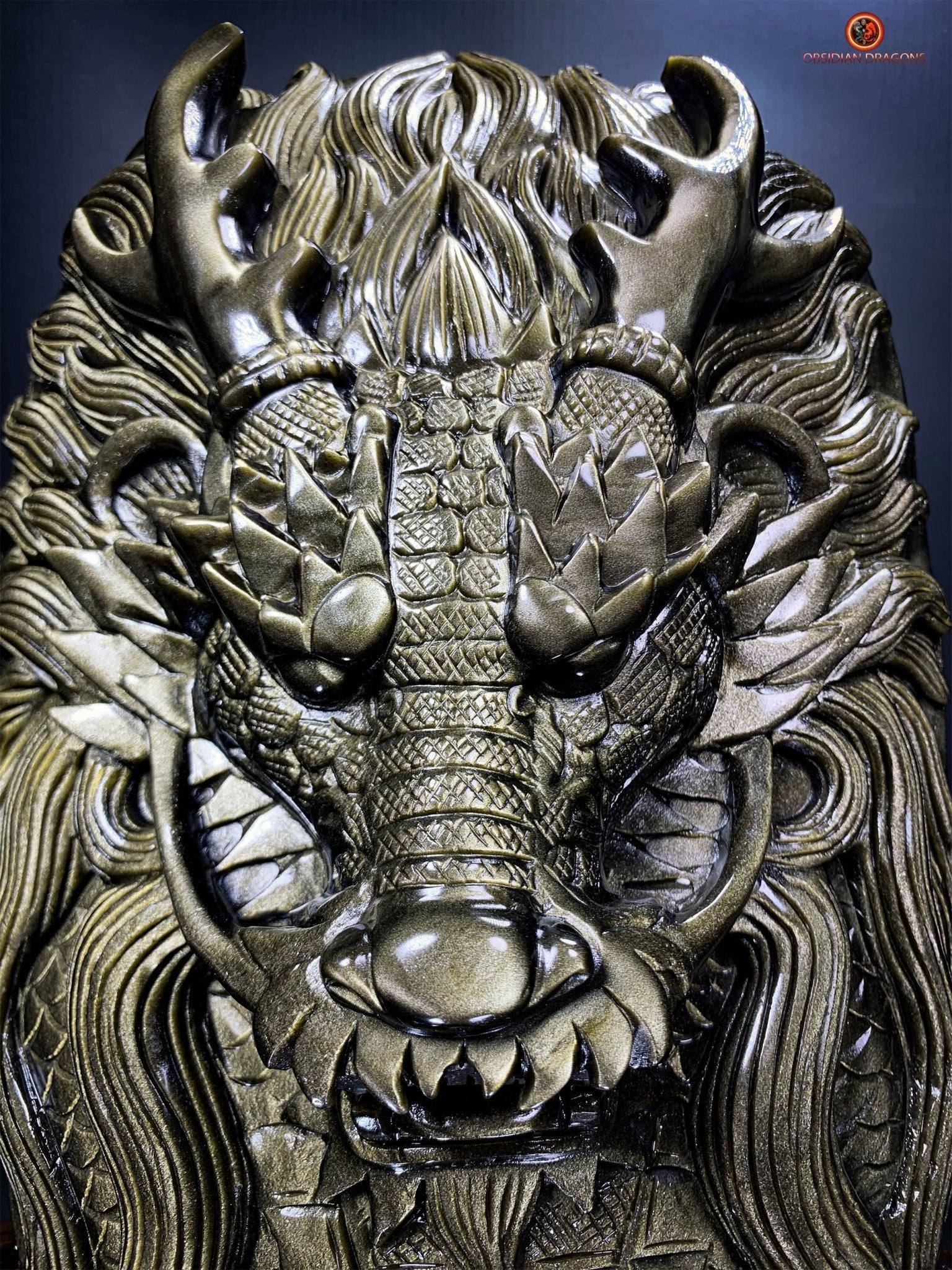 Dragon en Obsidienne Dorée - Sculpture Exceptionnelle et Unique | obsidian dragons