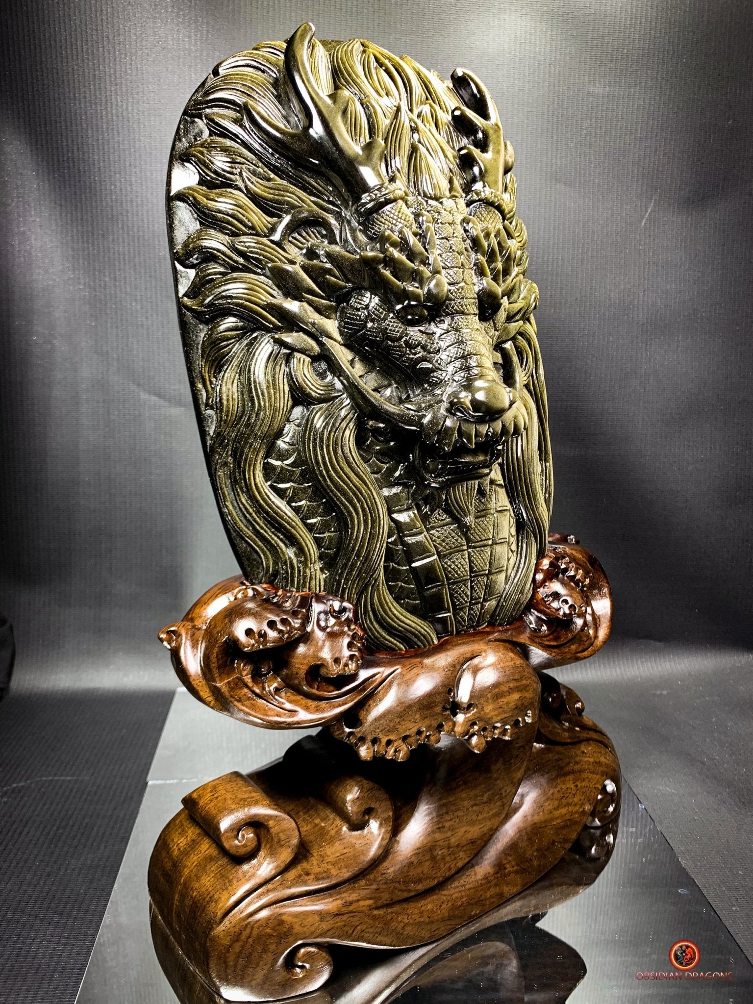 Dragon en Obsidienne Dorée - Sculpture Exceptionnelle et Unique | obsidian dragons
