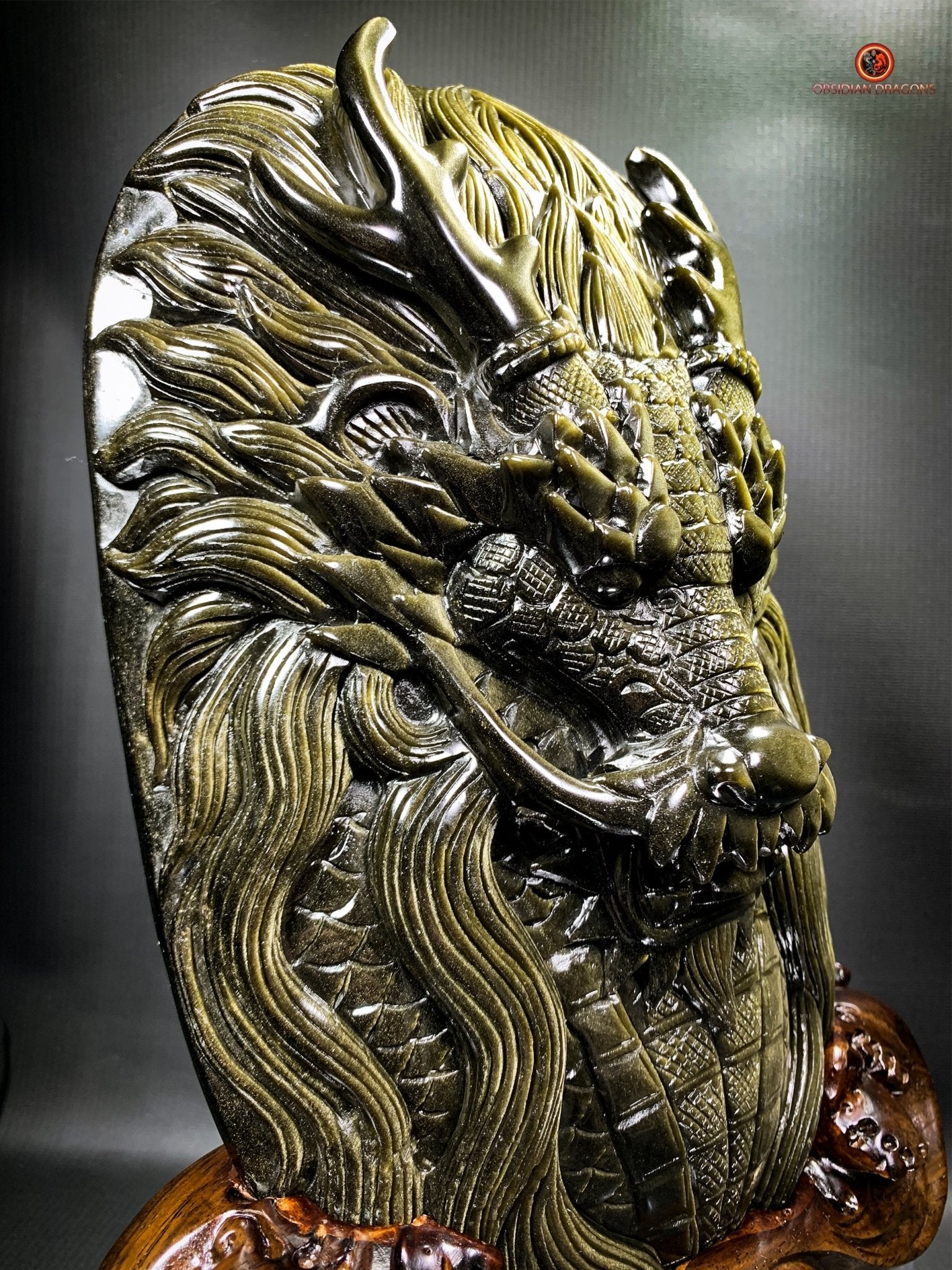 Dragon en Obsidienne Dorée - Sculpture Exceptionnelle et Unique | obsidian dragons